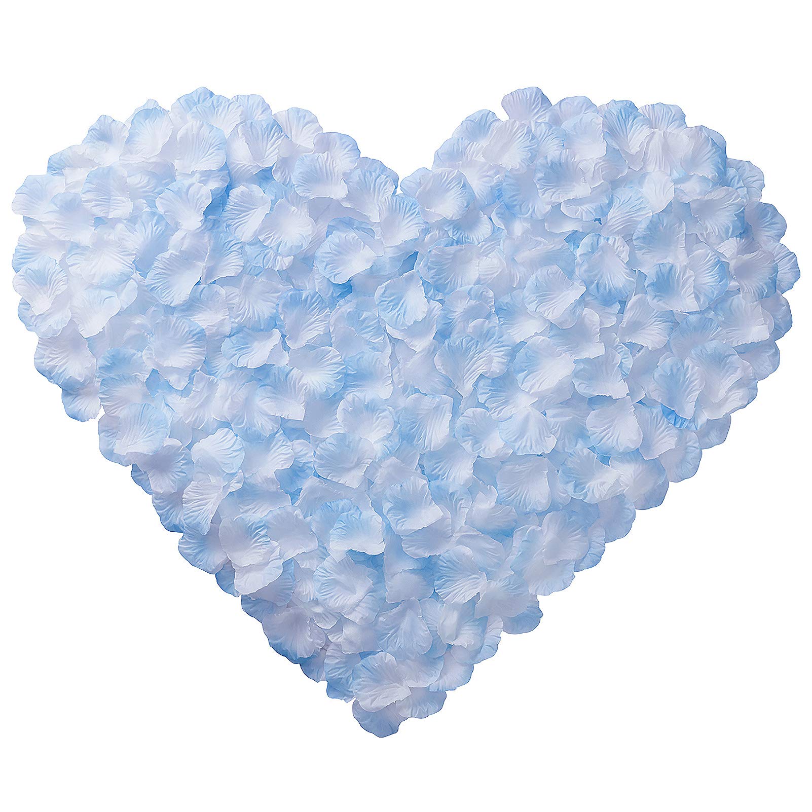 BESKIT3000 PCS Artificial Silk Rose Petals for Romantic Night, Wedding, Party, Anniversary Flower Decorations (Light Blue&white)