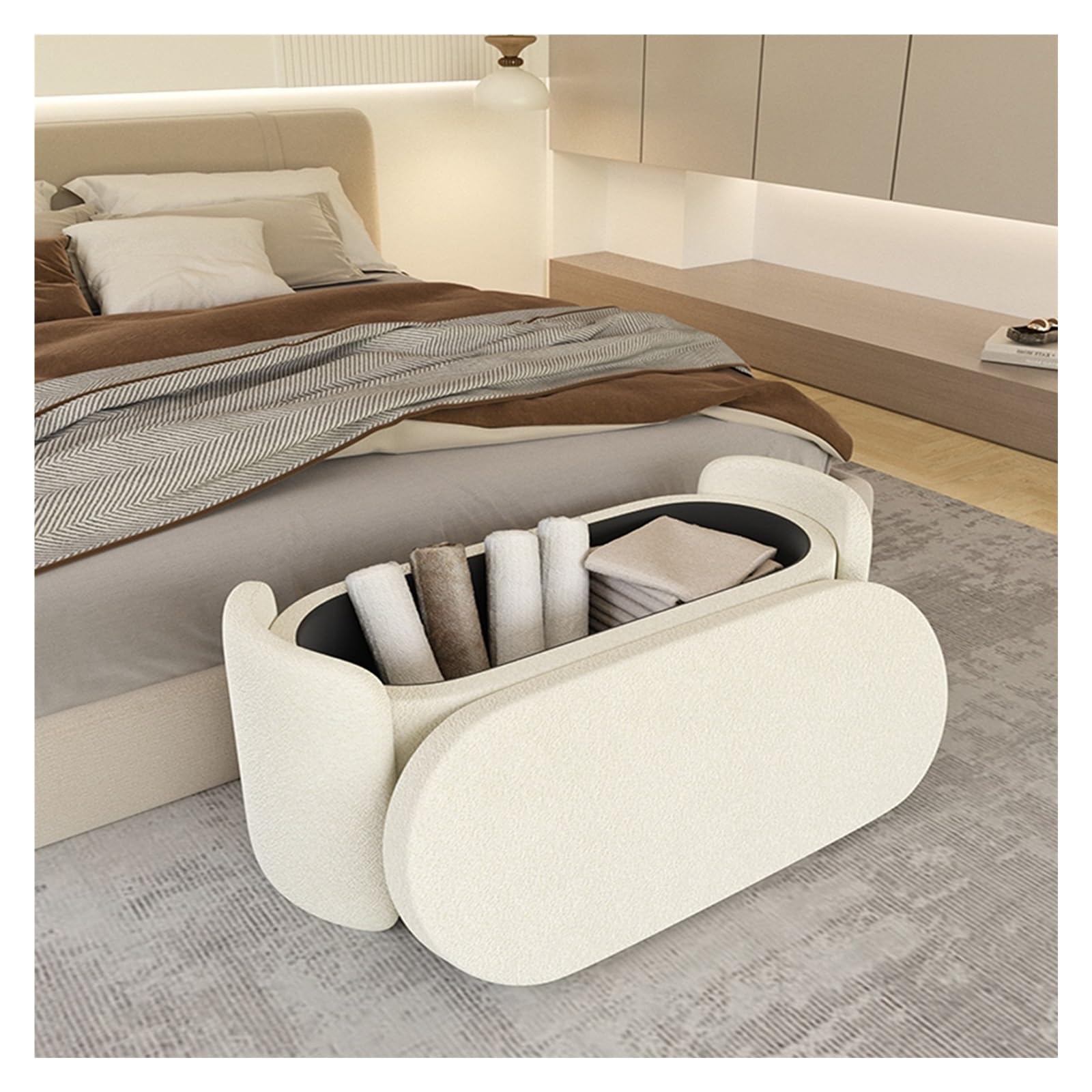Panca Contenitore Moderna In Velluto E Legno – Pouf Per Letto Con Ampio Spazio, Marrone, 140 Cm - 4
