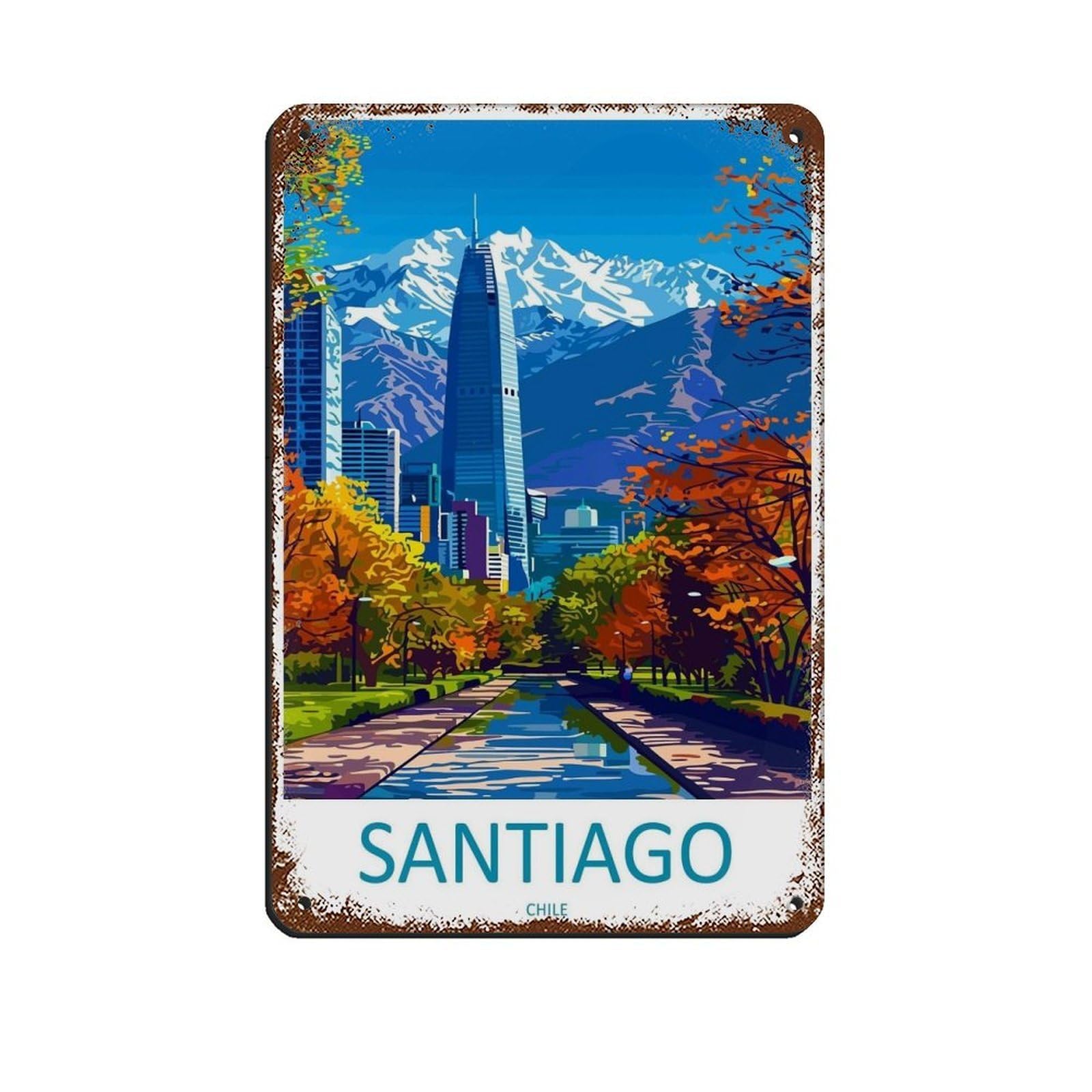 Santiago Travel Art Chile (2) Tin Sign Vintage Metal Pub Club Cafe Bar Home Wall Art Decoration Poster Retro 8x12inch(20x30cm)