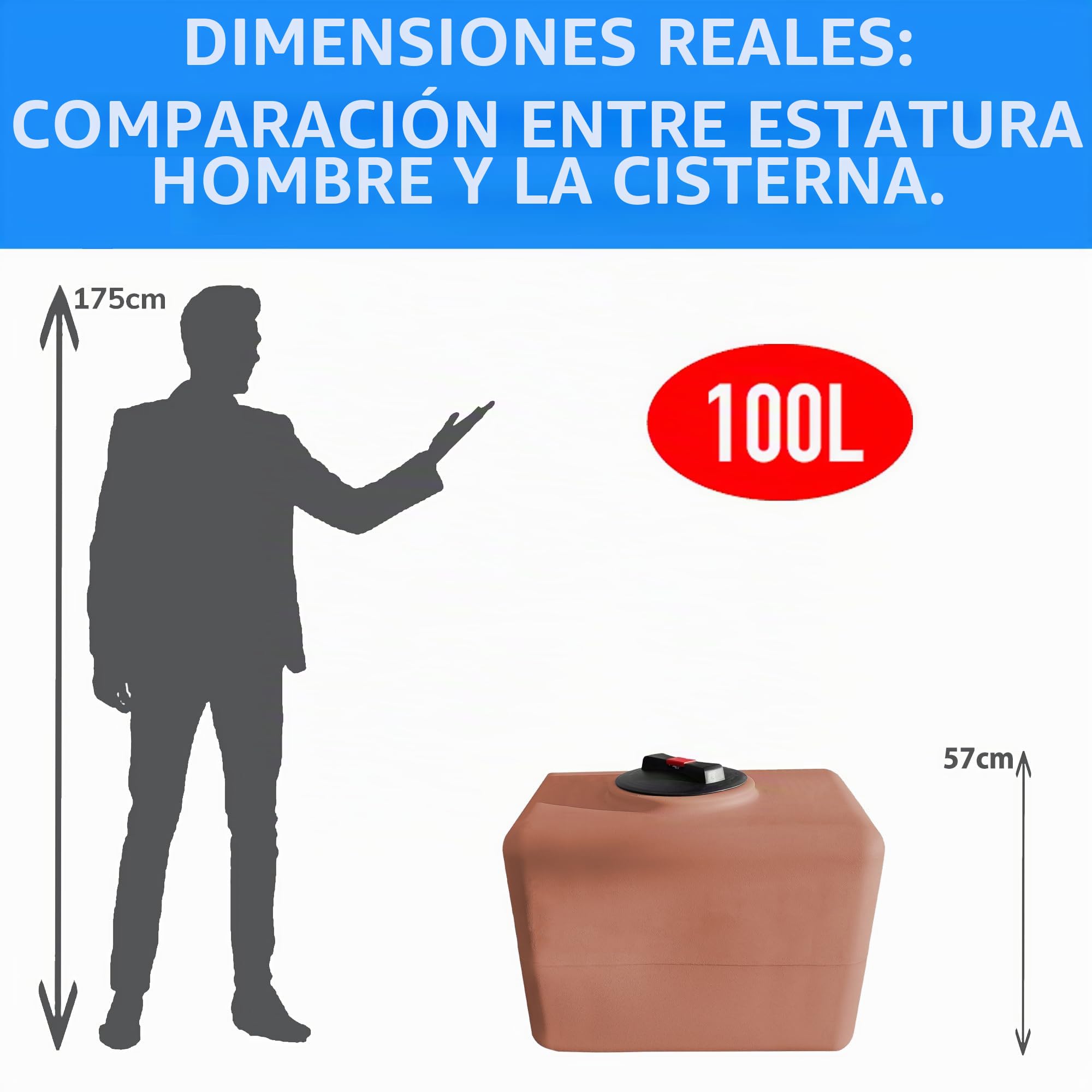 ESTO Depósito de agua potable de imitación terracota, 100 l, 200 l, 300 l, 500 l, polietileno, depósito exterior efecto antiguo, bomba y control de presión (solo depósito, 100 litros)