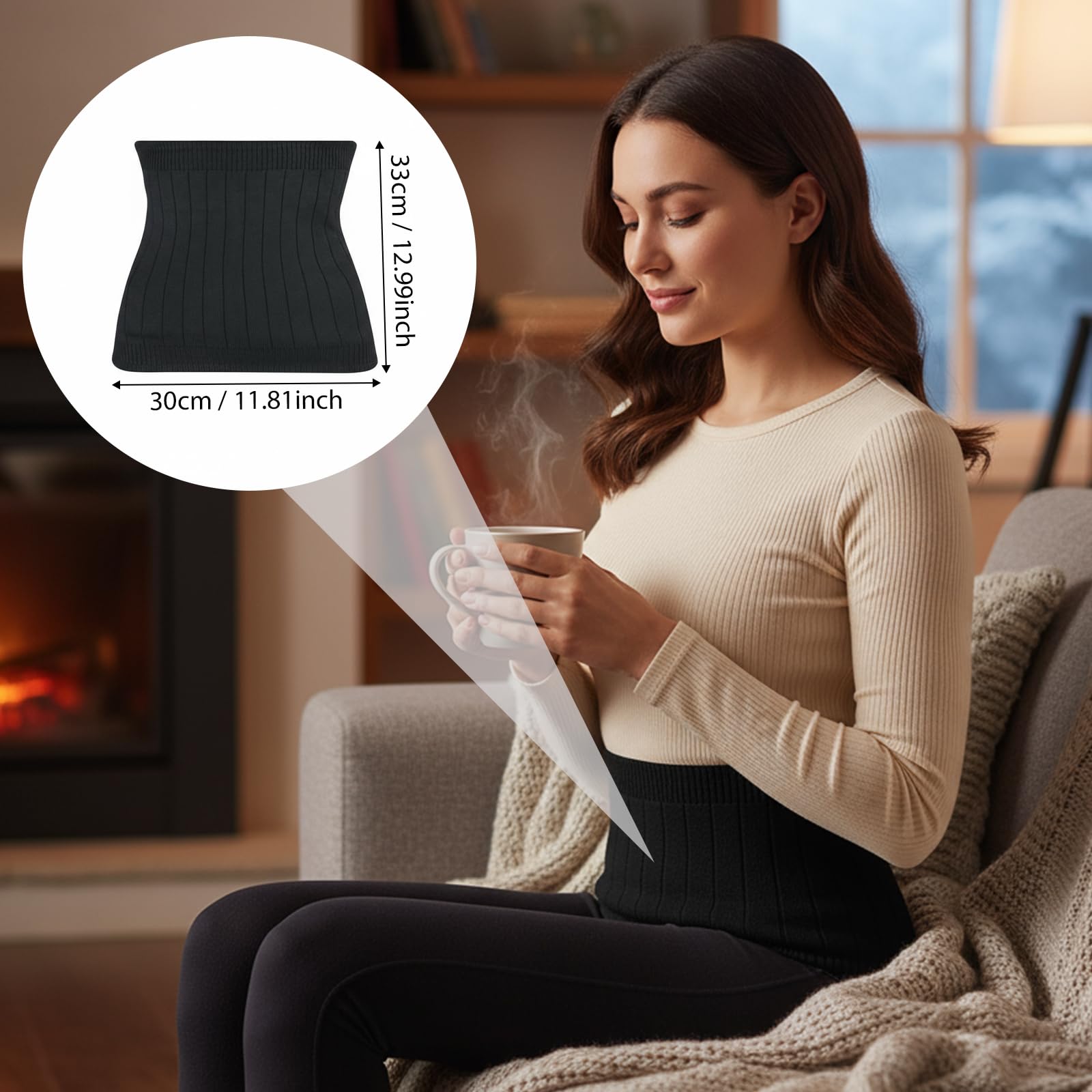 Faja Térmica, Haramaki, Cinturón Lumbar, Caliente Y Protección Contra El Frío, Grueso Y Con Forro De Pelo, Adecuado Para Mujeres, Hombres Y Personas Mayores (Negro, 30 * 30 Cm)