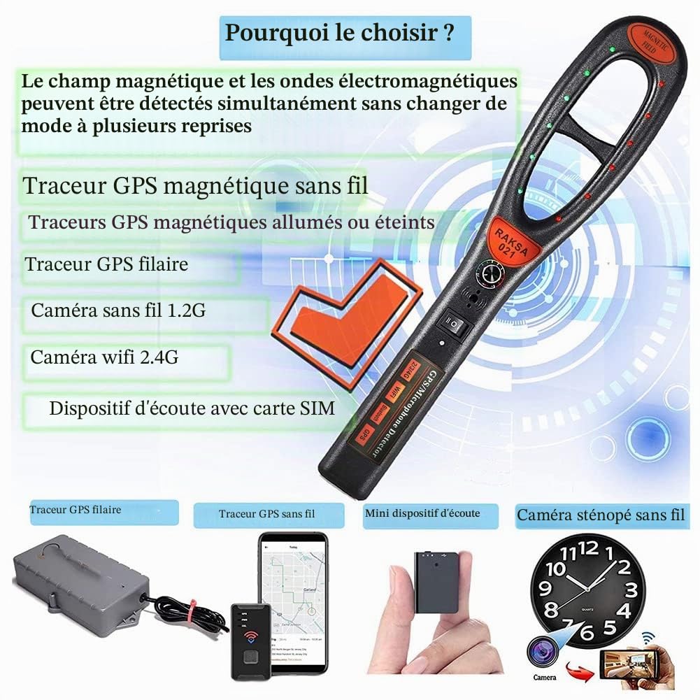 021 Scanner de sécurité portable GPS pour détecter le signal RF et le détecteur magnétique
