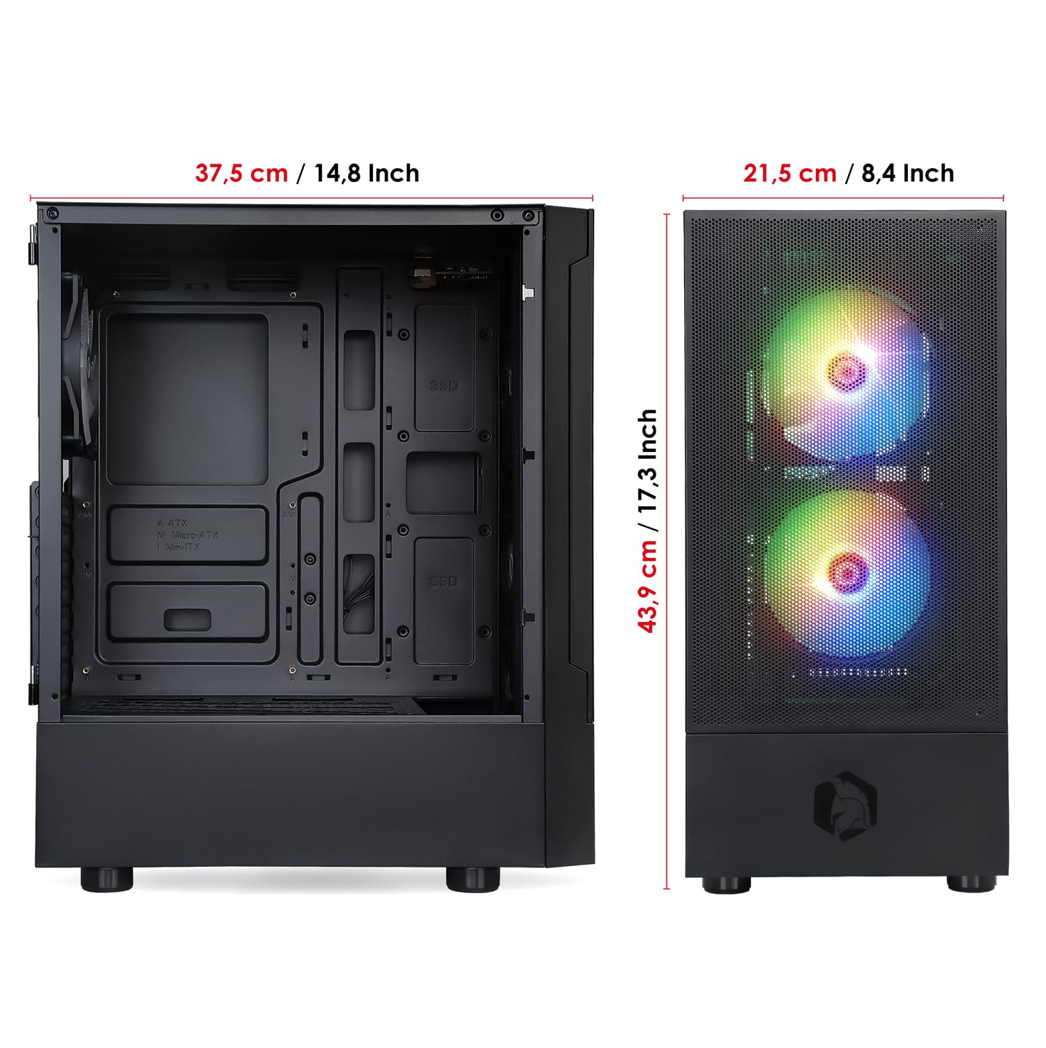 EMPIRE GAMING - Case PC Gaming Sapphire - ARGB Media Tower ATX/Micro-ATX/ITX - Porta Laterale in Vetro Temperato - 3 Ventole 3 pin 5 Volt LED RGB Indirizzabile 120MM - MB Sync - Nero