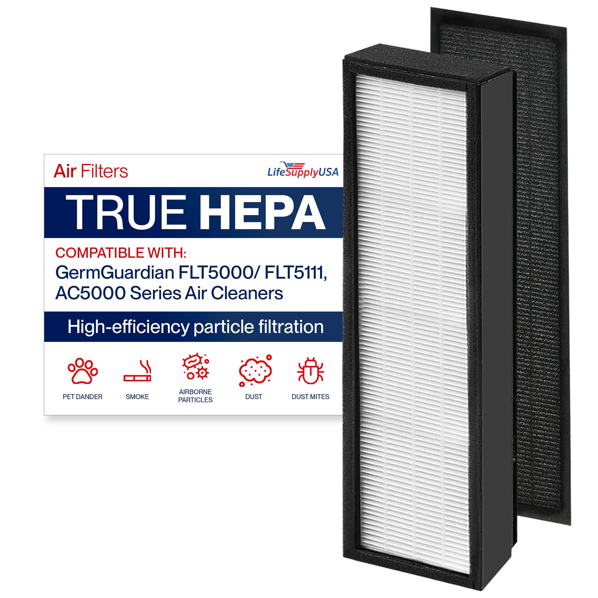 FLT5000/FLT5111 Filter C Replacement for GermGuardian AC5000 HEPA + Carbon Set