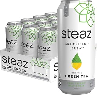 Steaz Organic Zero Calorie Half & Half Green Tea Lemonade (12 Pack, 16oz Cans) - 65mg Caffeine, Antioxidants, Stevia Sweetened, Fair Trade