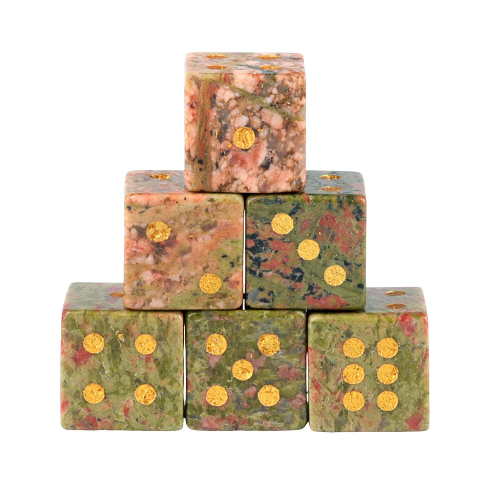 ZoraYorce 6Pcs Natural Crystal Dice Set – Unakite Semi-Precious Mahjong
