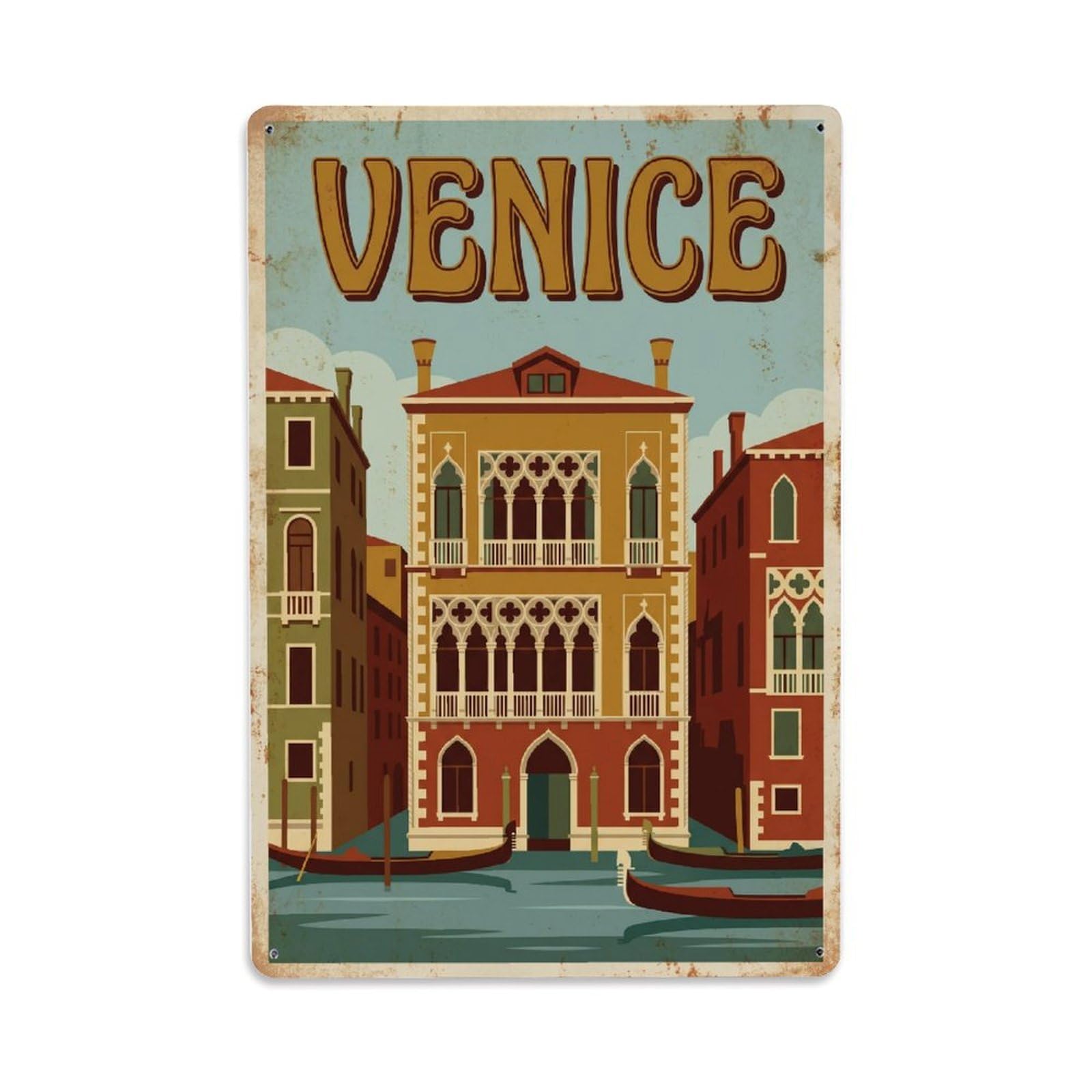 Vintage Travel Venice Palazzo Contarini Fasan Gothic Palace Rusted Italy Metal Tin Sign Plaque Wall Decor for Cafe, Club Bar, Office, Home Garden Metal Poster 8x12Inch
