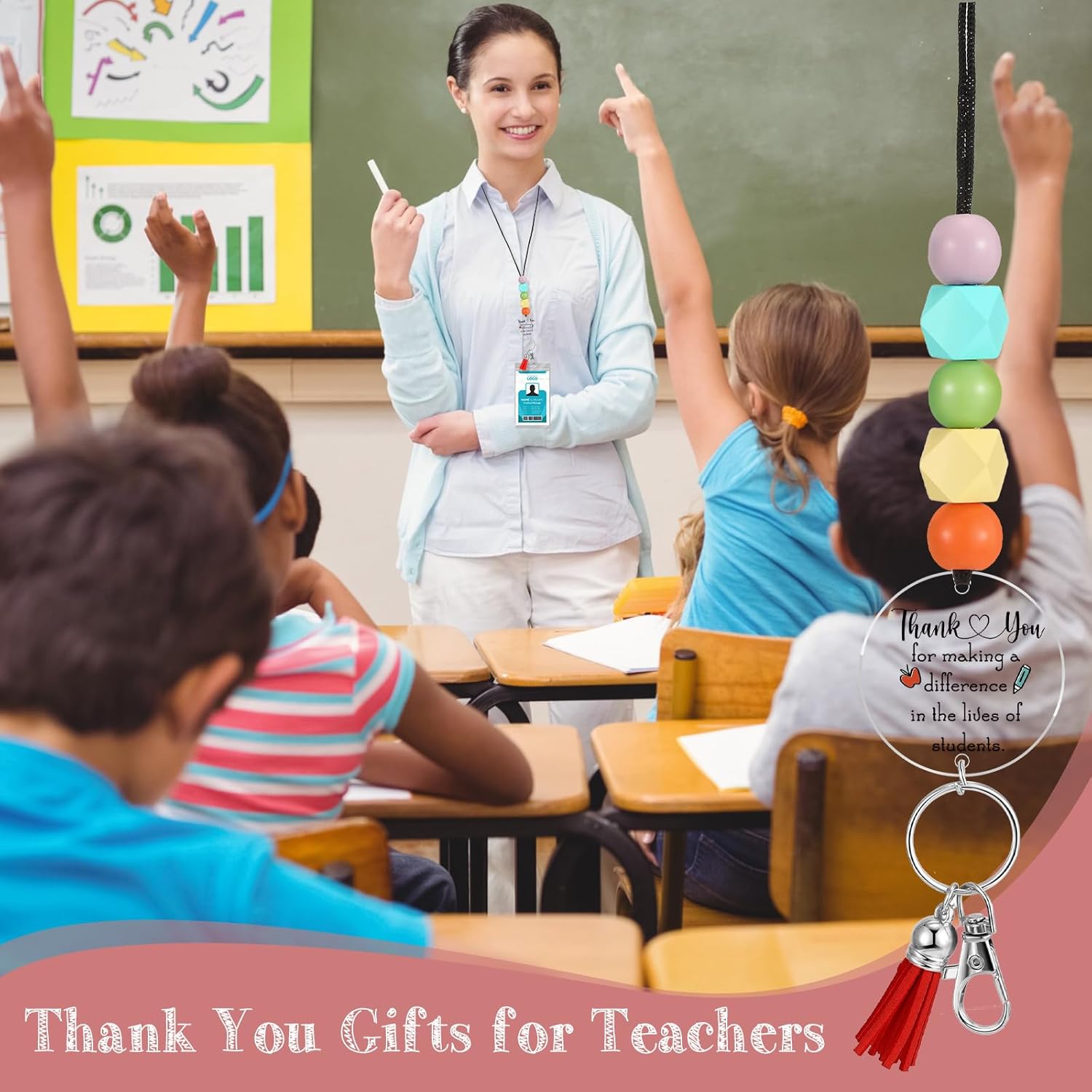Equsion Teacher Appreciation Beaded Lanyards Gifts for Key ID Badge Thank You Gifts from Student for DIY Women