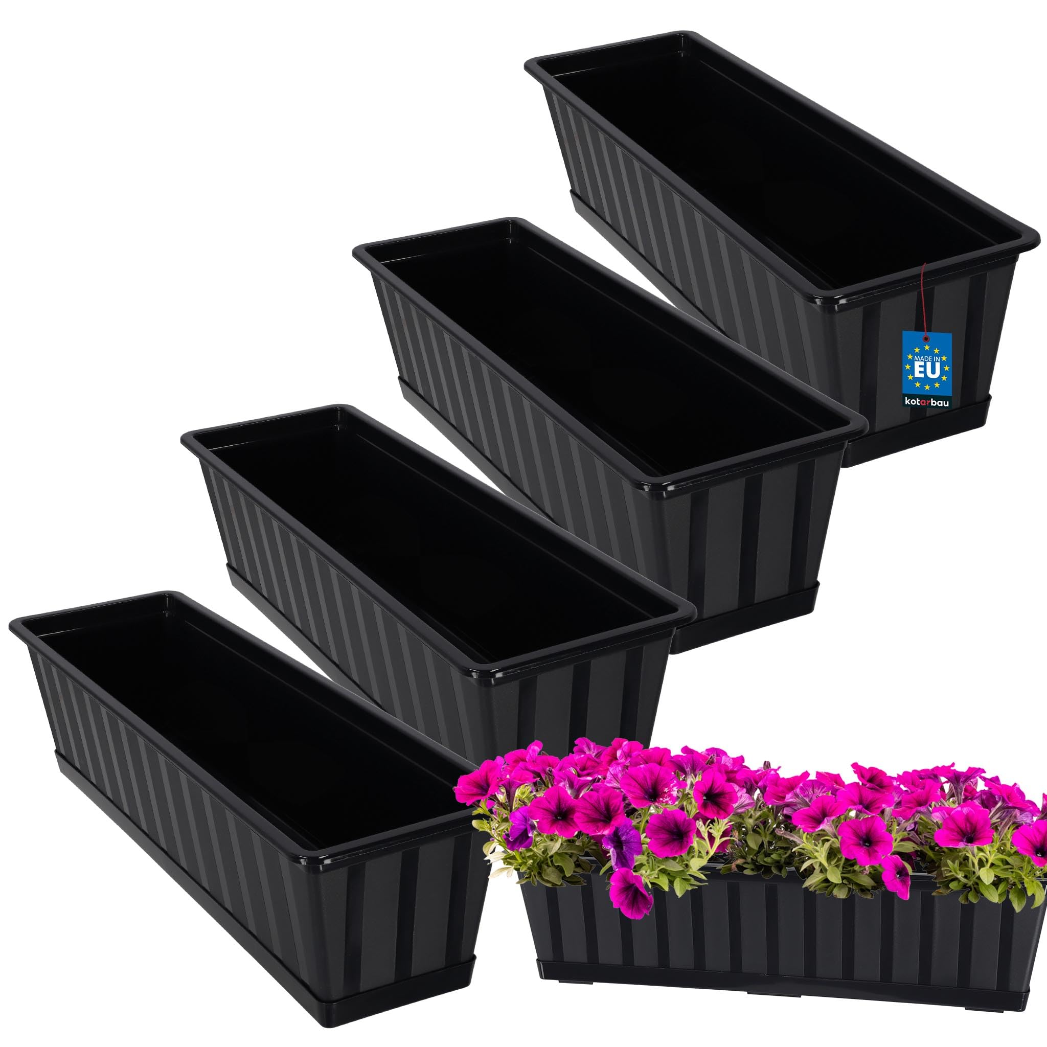 KOTARBAU® 4 pcs Plant Pot - Planters Outdoor - Flower Box - Plastic - 60x18x14 cm (23.6x7.1x5.5 inches) - Anthracite - Flower Pots - Rectangular - Planters - with Saucer