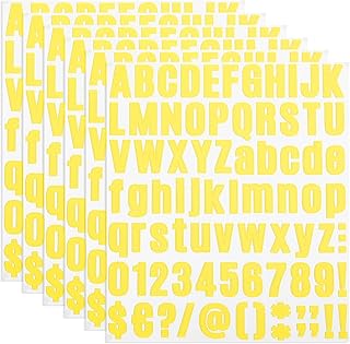 PATIKIL 6 Hojas Pegatinas de Letras y Números Adhesivas, Alfabeto Número en Negrita Pegatina de Vinilo Impermeable para Buzón, Señal de Dirección, Manualidades de Tarjetas, Amarillo