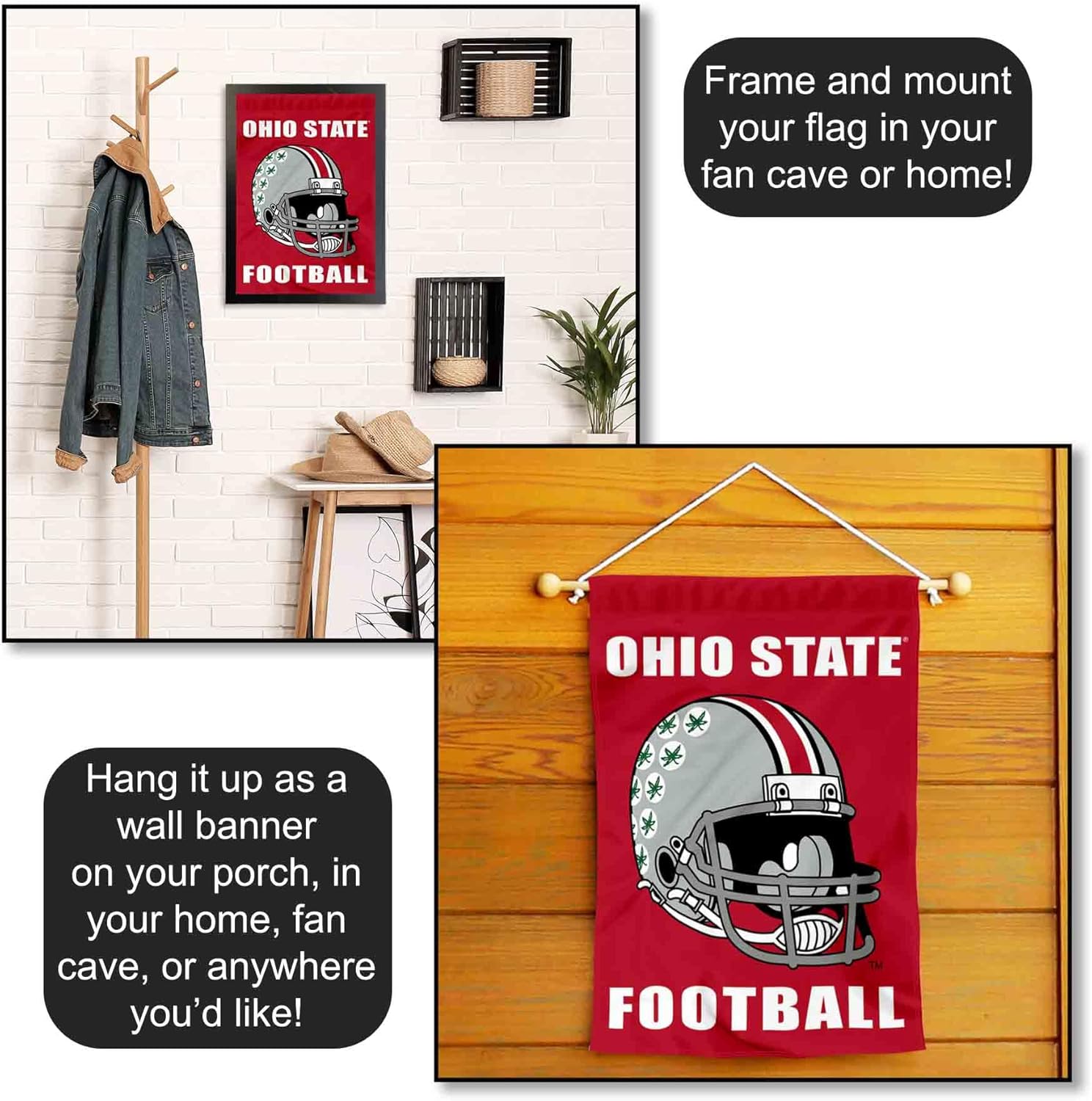 College Flags & Banners Co. Ohio State Buckeyes Football Helmet Garden Flag - Image 5