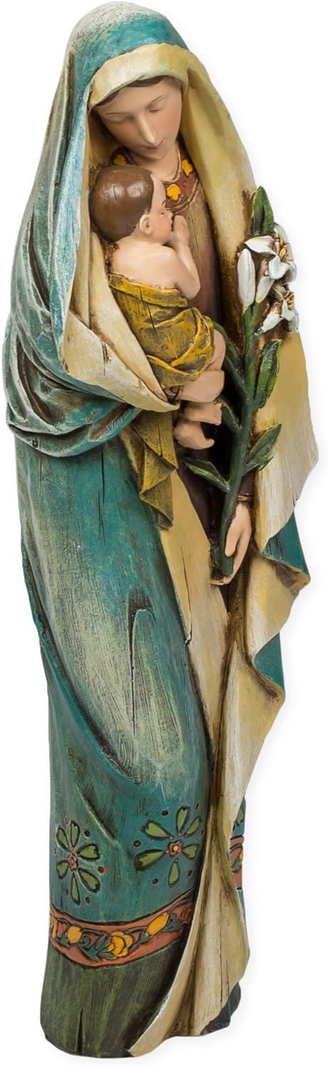 Joseph's Studio 12.5" H Madonna and Child with Lily Figure, Renaissance Collection, Religious Gift, Home Decor