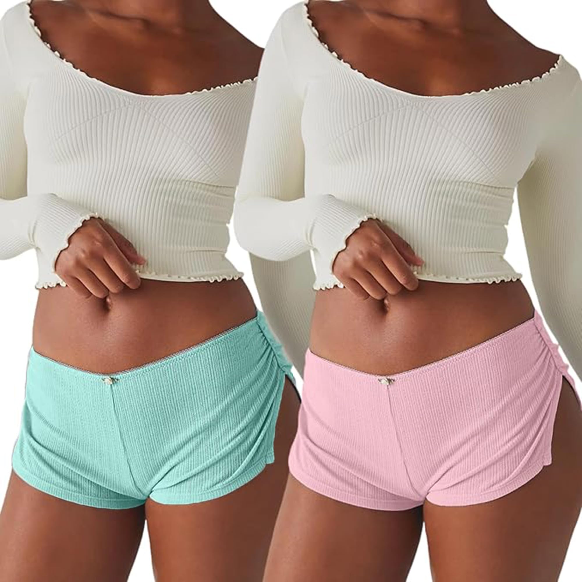 FaroDor Cute Micro Pajamas Shorts for Women Low Rise Side Slit Ruched Lounge Shorts Pj Bottoms