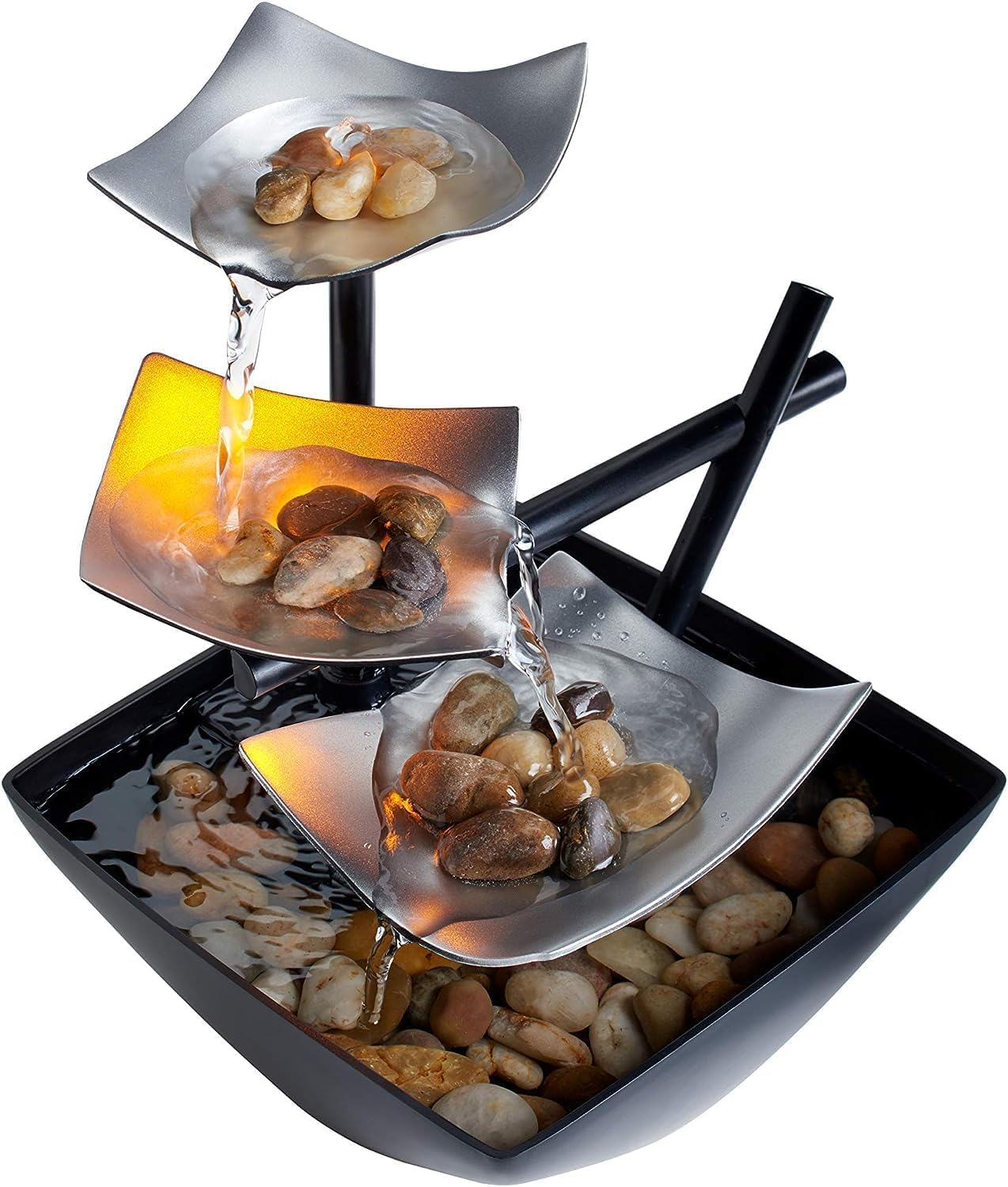 V TRIVYOM Metal Tabletop Water Fountain | Waterfall Desktop Leaf Fountains Deep Basin & Natural River Rocks | Indoor Zen Relaxation for Decor, Office, Living Room, Bedroom Gift (Black, 1Pcs)-image-37