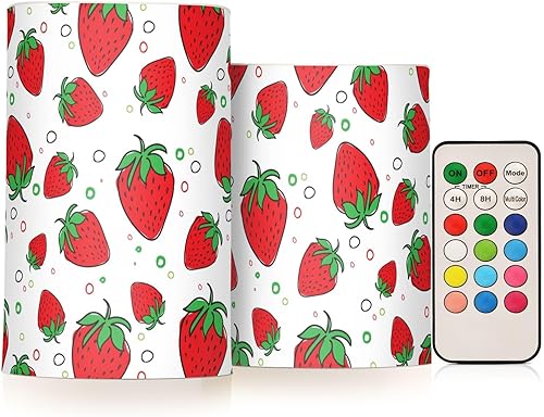 DOMIKING Velas LED eléctricas sin llama de fresas con temporizador, funciona con pilas, velas parpadeantes para centro de mesa, decoración votiva