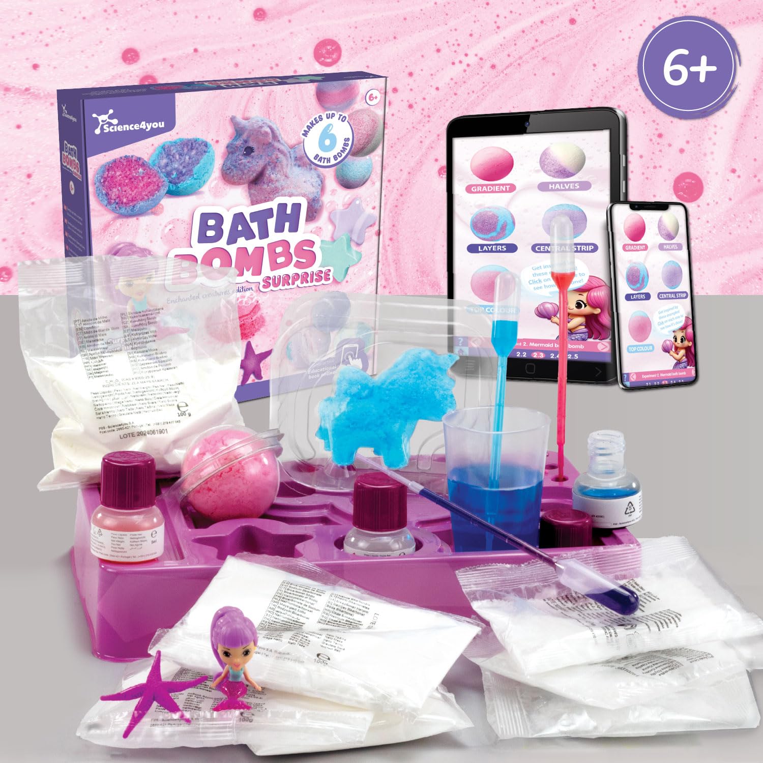 Science4you Super Bombas de Baño con Juguete Sorpresa para Niños +6 – Kit para Hacer Bombas de Baño, Kits de Ciencia 6 Experimentos de Cosméticos, Juguetes STEM, Regalo Niñas y Niños de 6 7 8+ Años