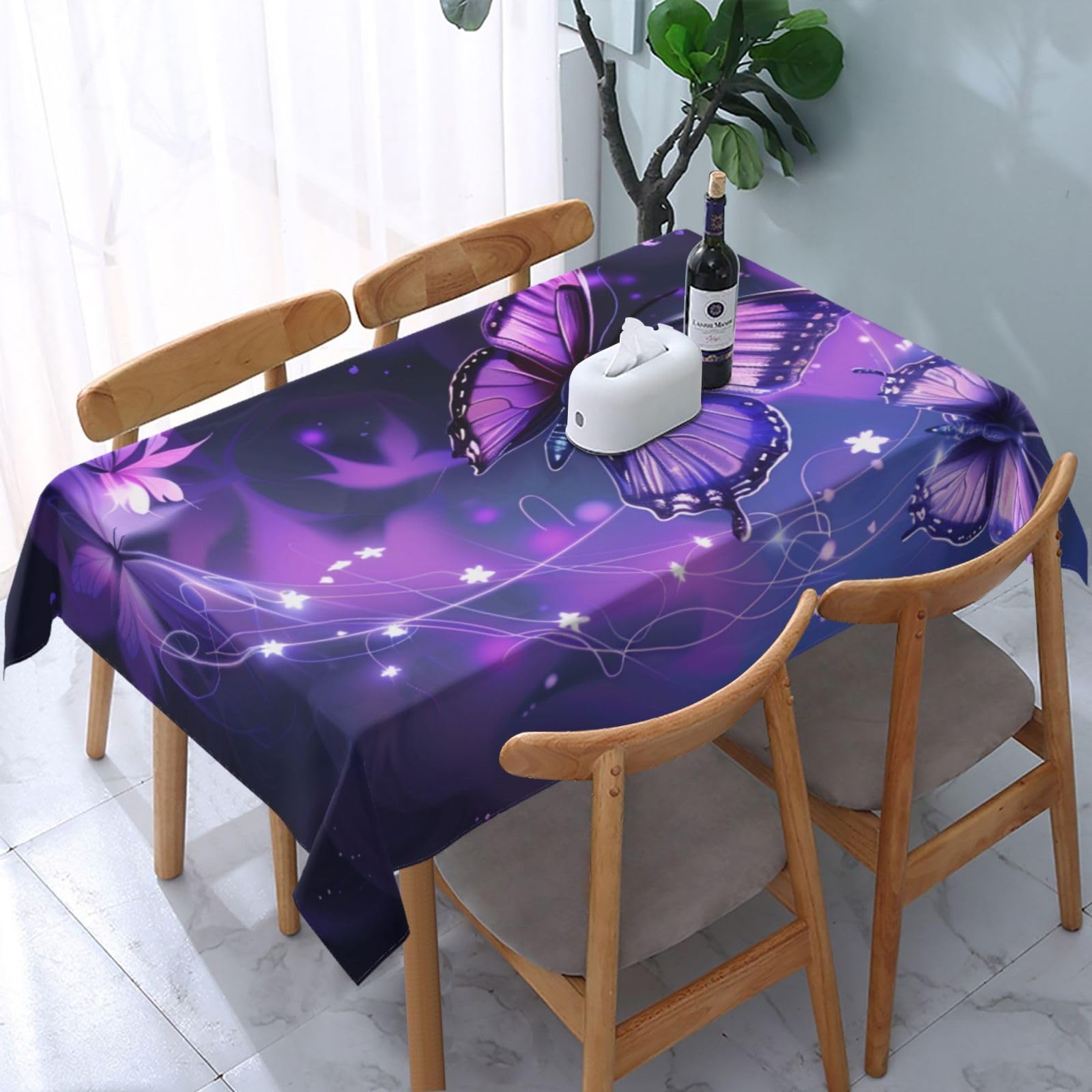 WPKJU Cute Butterfly Printed Tablecloth Water Resistant Table Cover Washable Rectangle Table Cloth for Tables 54x72 in