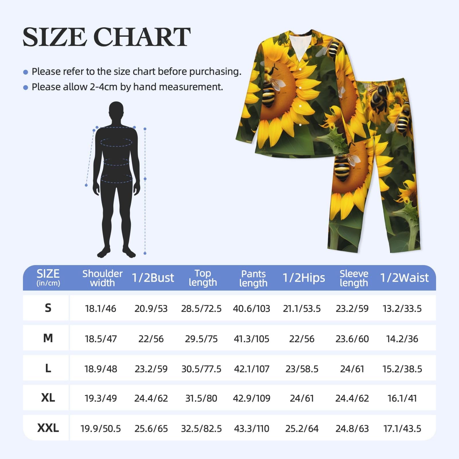 Conjunto de pijama de manga larga para hombre con estampado de abejas de girasol, ropa de dormir transpirable y cómoda