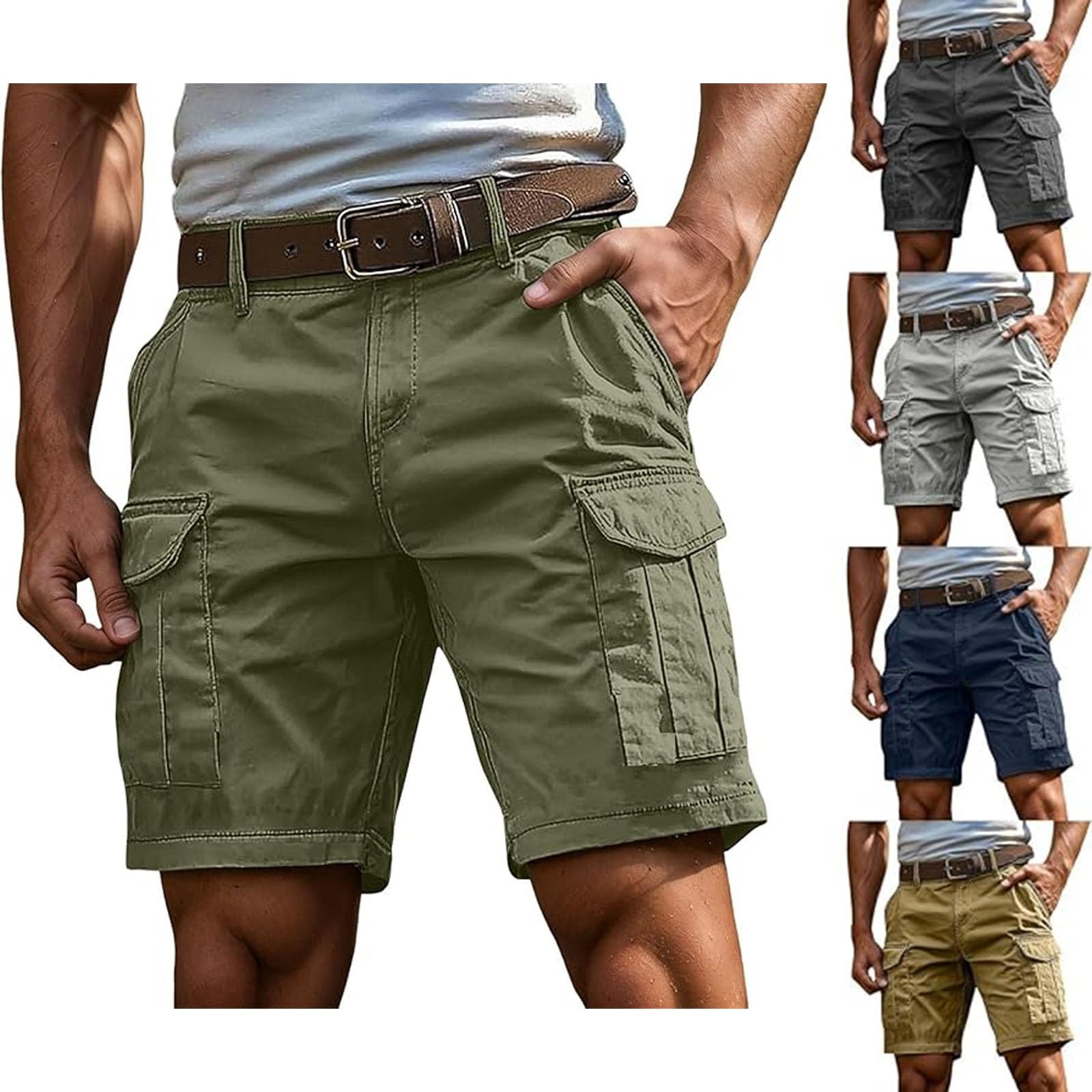 Pantalon de travail court type short cargo homme grande taille 3XL couleur uni vert