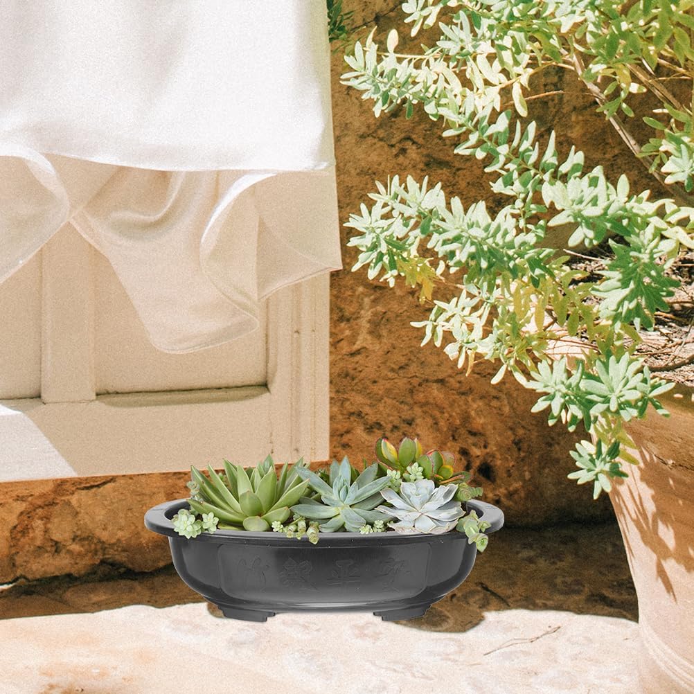 Toddmomy Large Bonsai Pot, 2pcs Plastic Bonsai Training Pots with Drainage Hole, Oval Planter for Home Office Nursery Garden Balcony