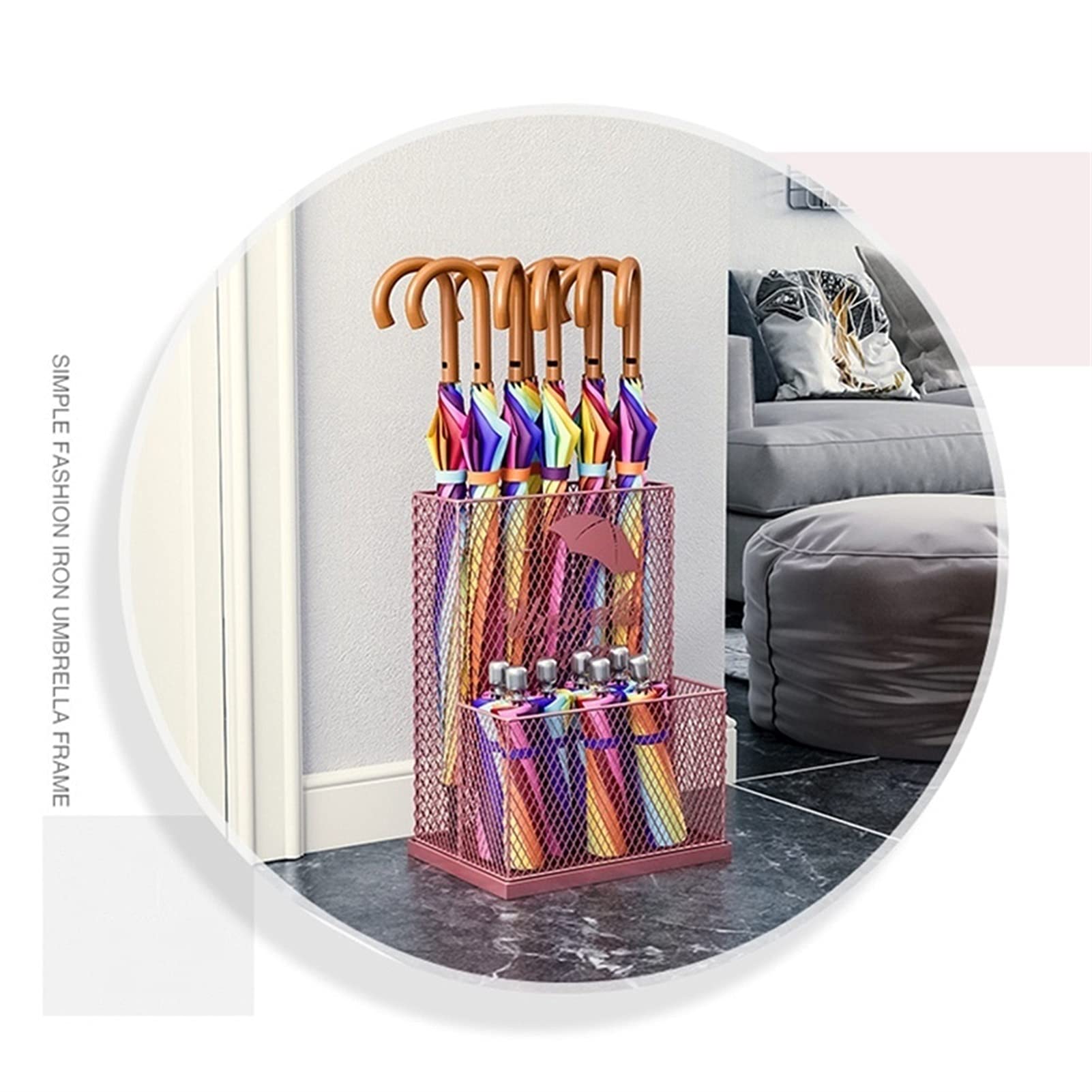 Portaombrelli Grande Capacit&agrave; - Secchio Scavabile Per Ombrelli Lunghi E Corti, Nero, 51x24x49 Cm