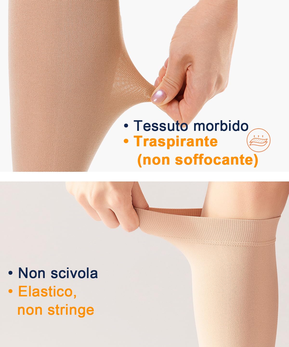 2 Paia di Calze a Compressione Graduata 20-30 mmHg Classe 2 - Antitrombo Uomo Donna Punta Aperta per Varici, Gambe Gonfie, Viaggi in Aereo e Sport