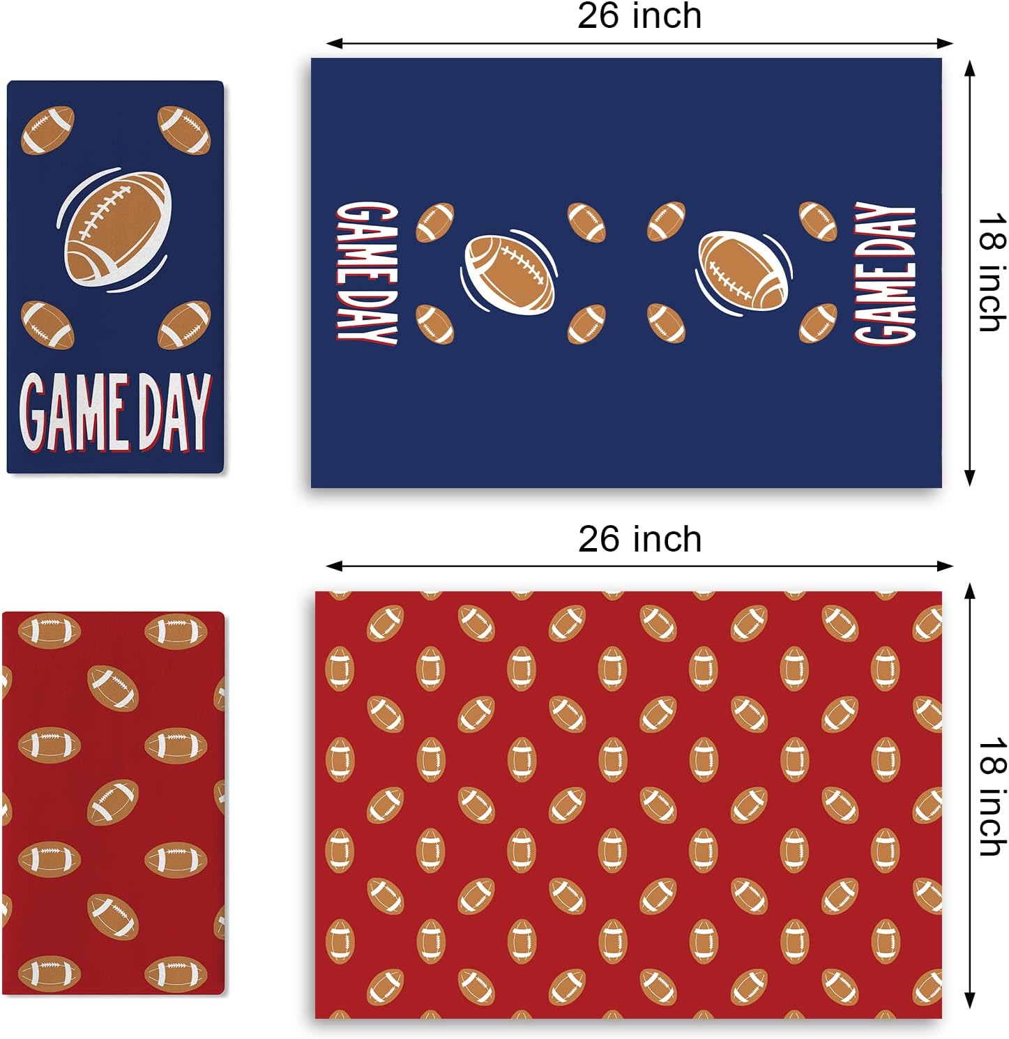 Football Season Kitchen Dish Towels Set of 2, Red Blue Rugby Sport Game Day Drying Hand Towel Baking Cooking Cloth, Farmhouse Bathroom Home Decoration Football Player Gifts 18'' x 26'' - Image 2