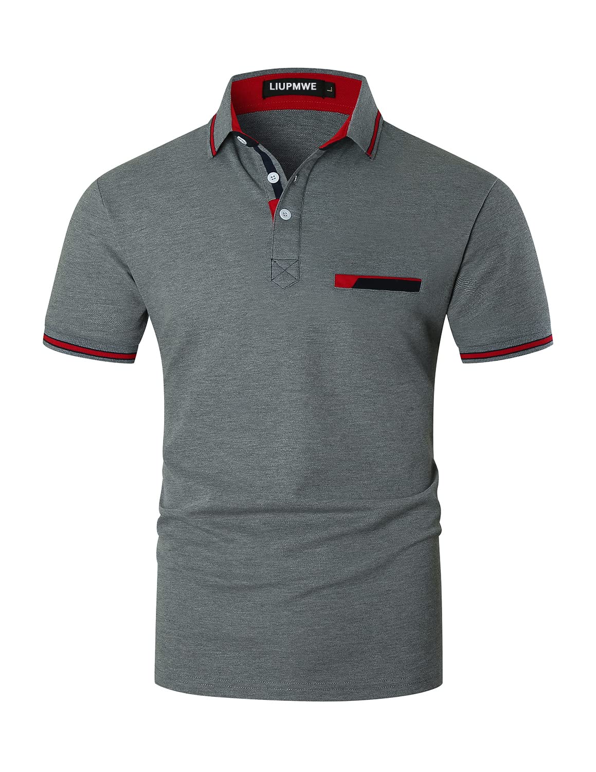 LIUPMWE Poloshirts Herren Kurzarm Golf Poloshirts mit Tasche Kontrastfarbe Ausschnitt Baumwolle Basic T-Shirt Polohemd Sommer