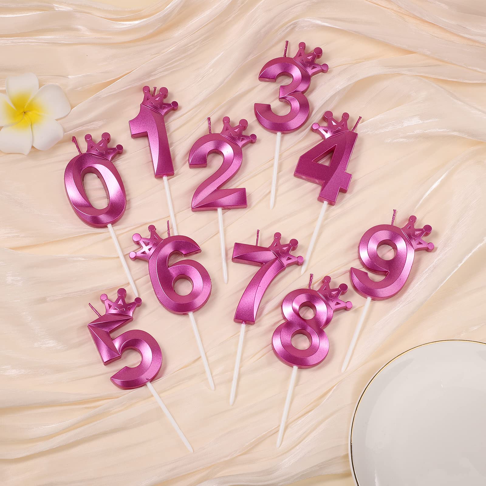 Candela Numero Di Compleanno 3D Con Corona 7,8 Cm - Rosa Cera Per Torta Compleanno, Matrimonio, Laurea - 4