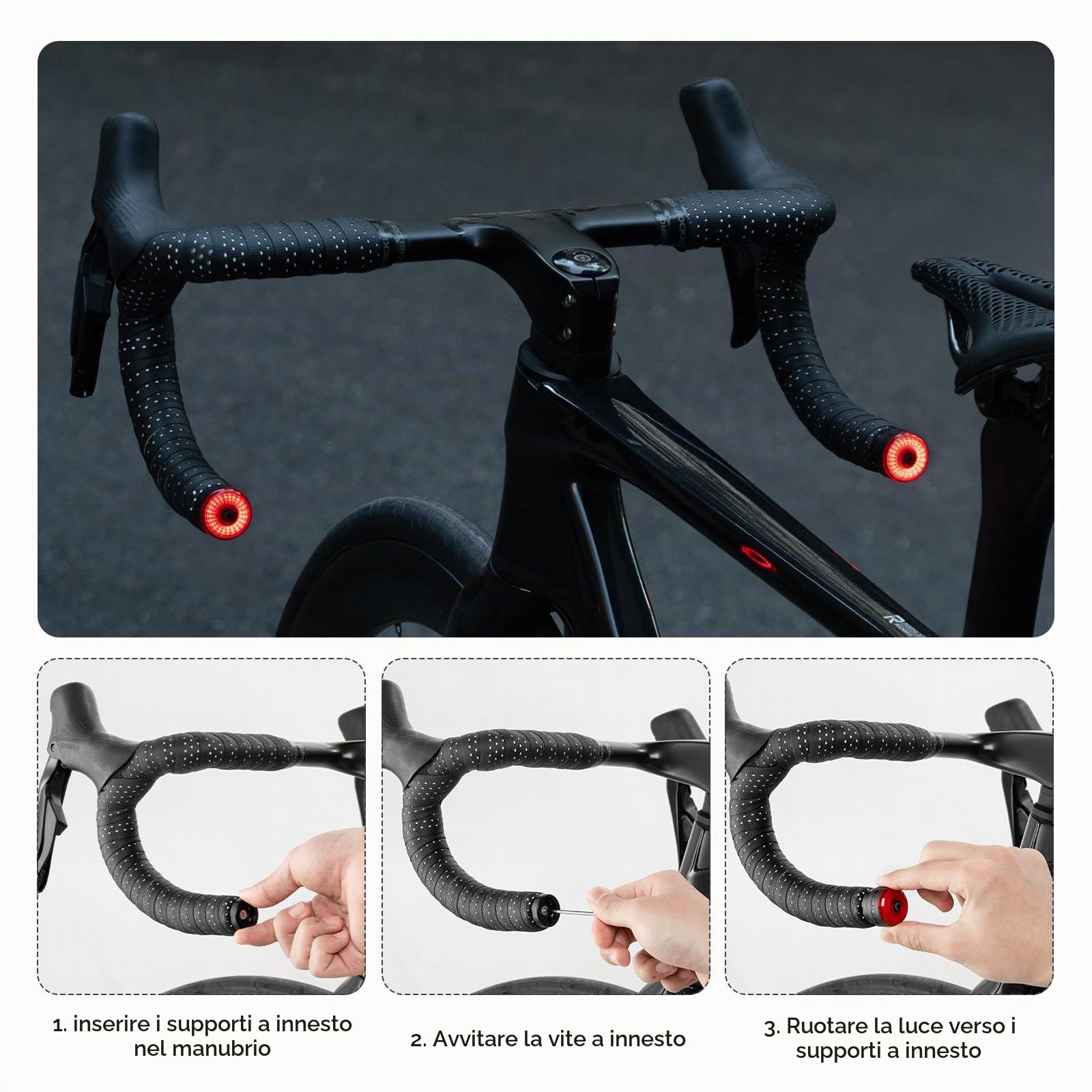 ROCKBROS Luce Posteriore Bici con Sensore Freno, Luce Bicicletta Impermeabile con Modalità Co-anale, 5 Modalità di Illuminazione, USB Ricaricabile, Stile Tappo Manubrio/Fanale Posteriore