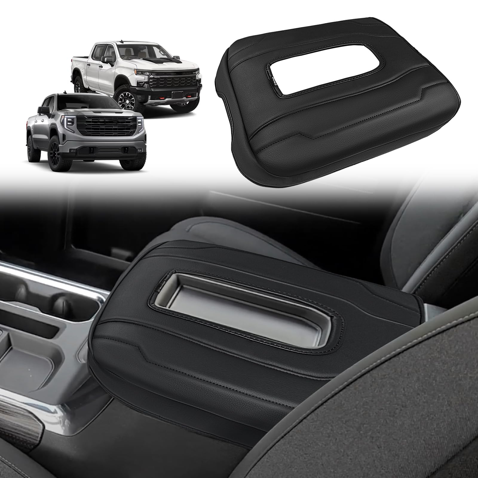 Muslogy Center Console Armrest Cover Fit for Chevy Silverado & GMC Sierra 1500 2500 3500 2022-2026 Accessories, Comfort Armrest Pad Console Lid