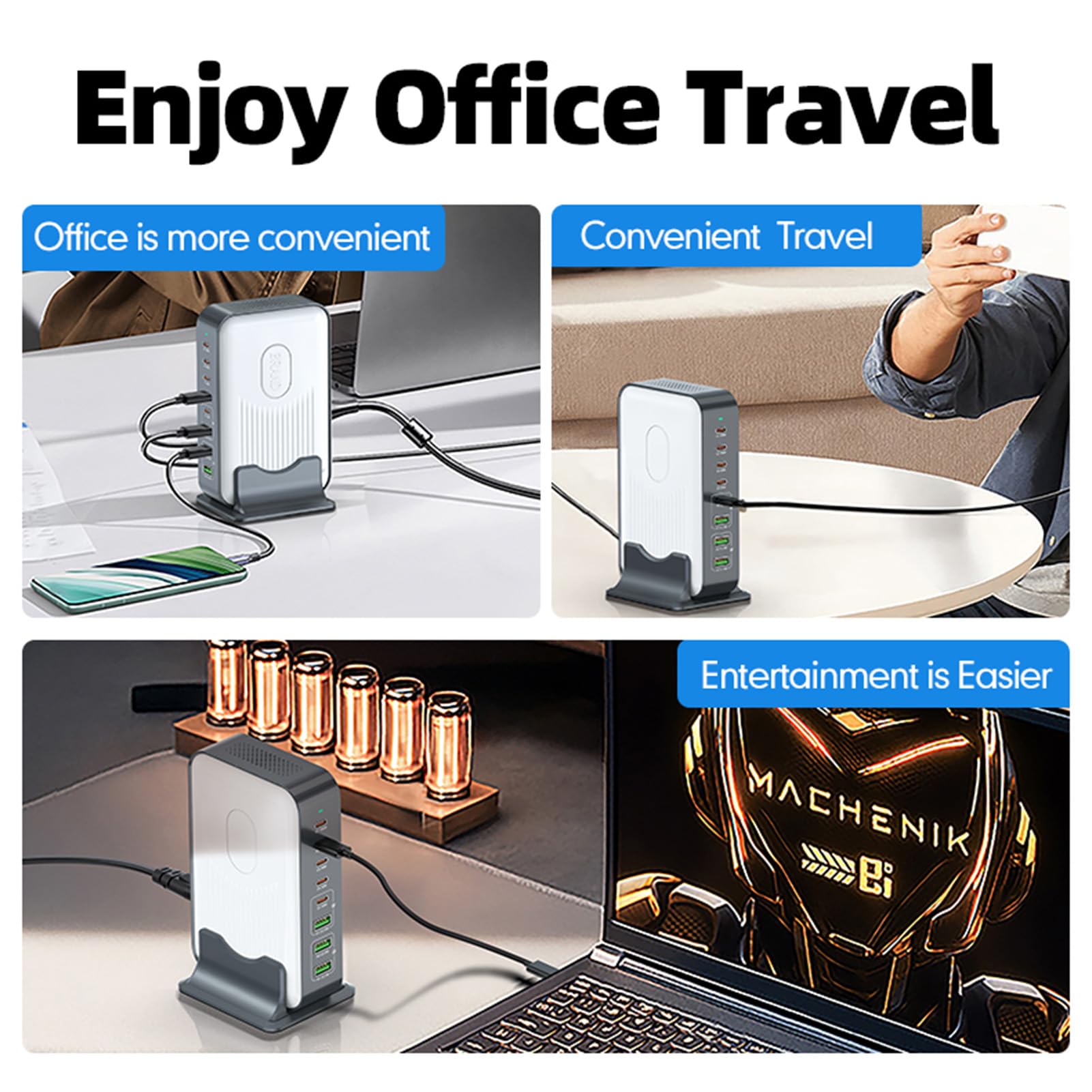 Garsent Stacja ładowania USB, Stacja ładowania Portu 200 W 8 dla Wielu urządzeń, USB C PD Szybkie ładowarkę, ładowarkę, Adapter ładowarki Laptopa (wtyczka UE)