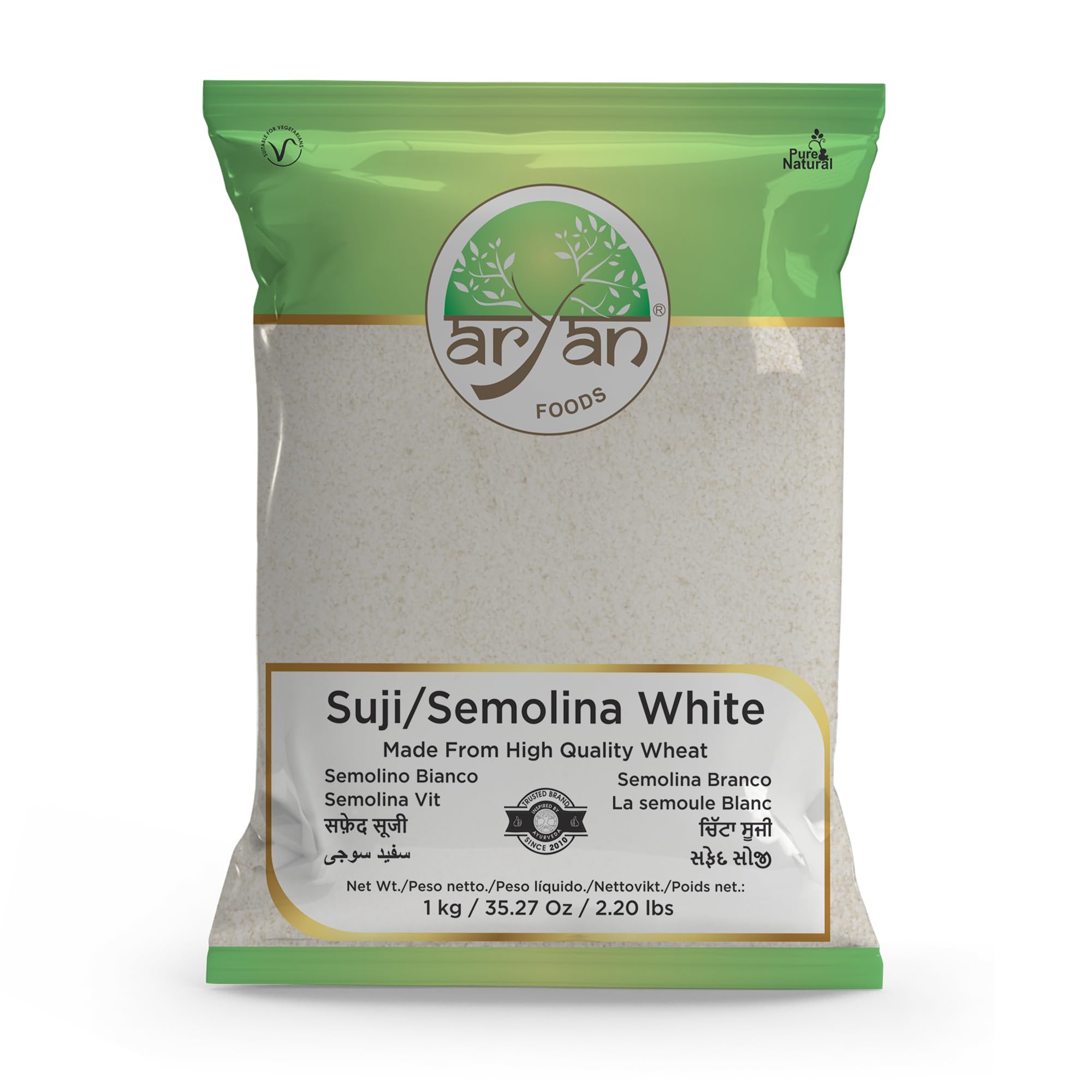 Aryan Semolina White Suji Made From Premium Indian Wheat, Natural & Vegan, No Preservatives and Additives- 1Kg
