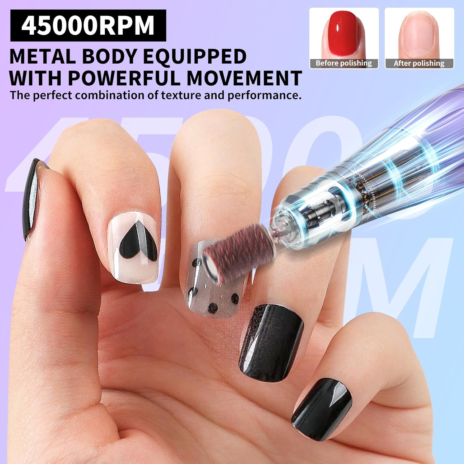 Professional Electric Nail Drill Kit 45000RPM with Bits and Base Purple Portable Rechargeable Cordless Nail E- File Machine for Acrylic Gel Powder Nails and Manicure Pedicure Toenail Tool Set