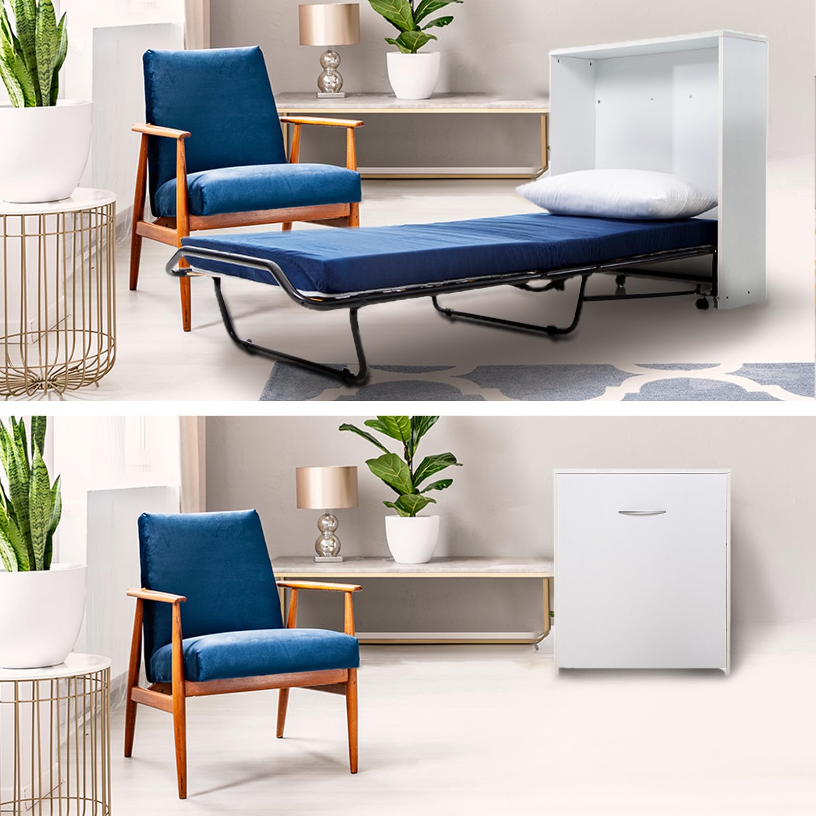 DOLCI SOGNI Mobile Letto A Scomparsa Singolo Bianco 80x190, Letto a Scomparsa con Mobile dotato di Rete a Doghe in Legno e Materasso, Letto Pieghevole Estraibile