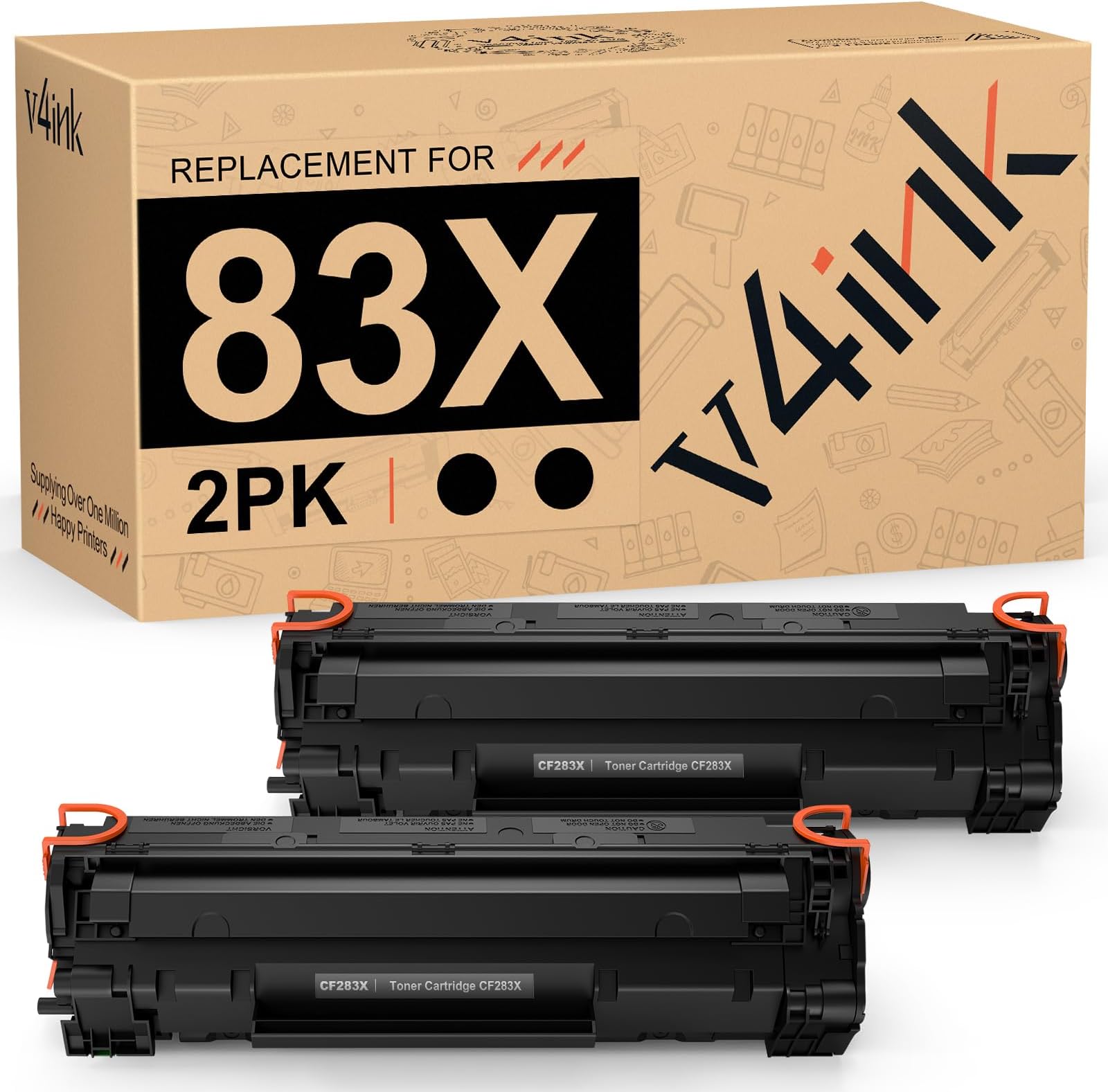 v4ink Compatible CF283X Toner Cartridge Replacement for HP 83X CF283X 83A CF283A for use in HP LaserJet Pro M201 M201dw M201n MFP M225 M225dn M225dw M225rdn Series Printer (Black, 2 Pack)