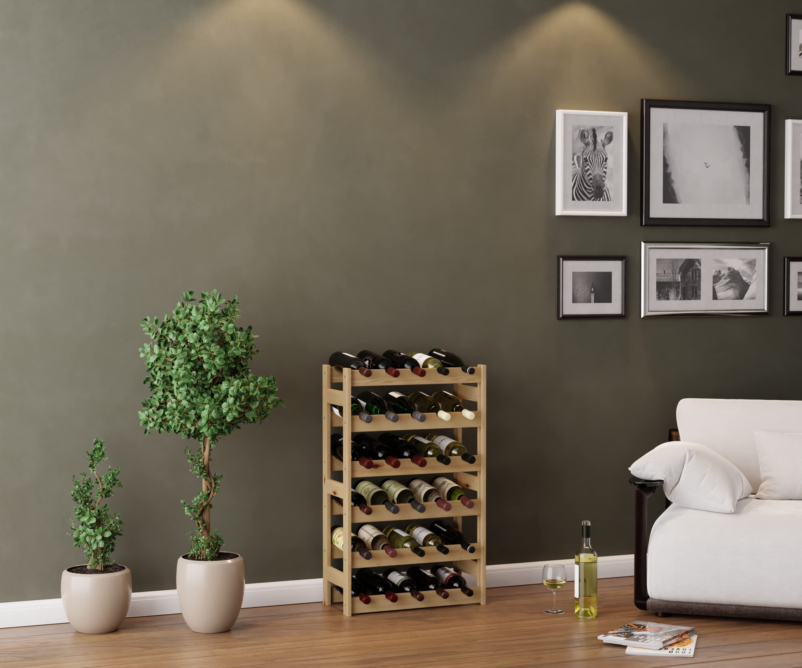 Lenmar Serie RW RW-1-30 - Portabottiglie in legno per bottiglie di vino naturale, 86 x 53 x 25, 6 lettini, per 30 bottiglie, vino, portabottiglie, cantina, mensole