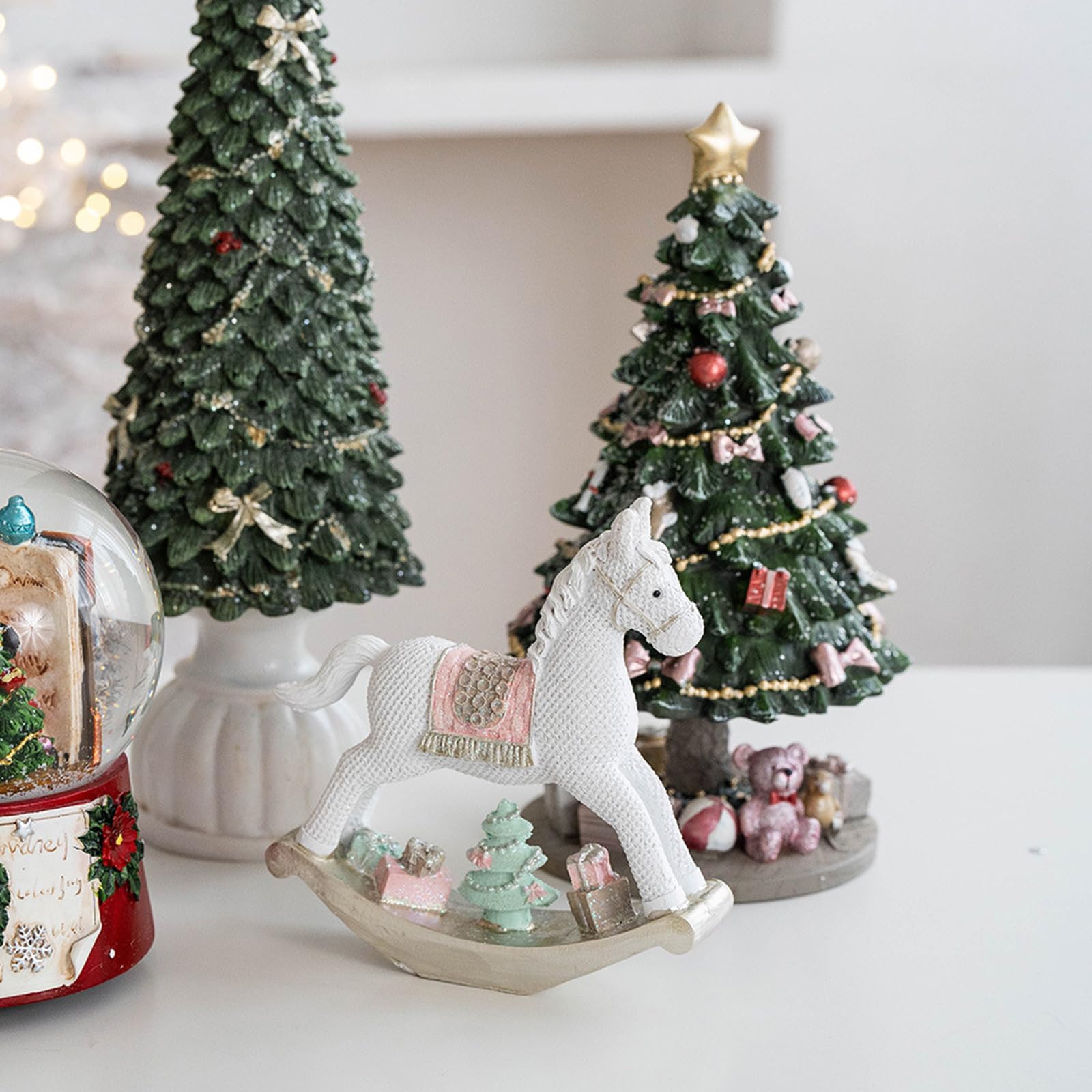 Estatua intrincada de resina para árbol de Navidad/casa, decoración de mesa, decoración pintada a mano, suministros de fiesta, decoración de escritorio de oficina