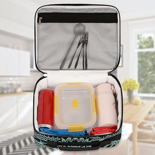 Miniatura 5 de Lonchera infantil para niños y niñas, color negro, verde azulado, animal chino, dragón, bolsa de almuerzo aislada, reutilizable, pequeña bolsa