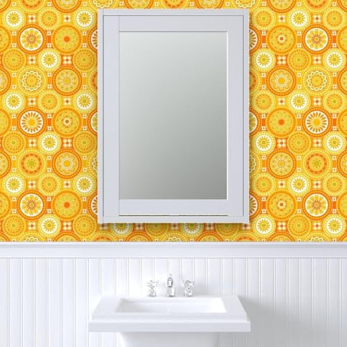 Miniatura 9 de Spoonflower Peel & Stick Wallpaper 3ft x 2ft - Circle Tiles Yellow Flowers Retro Orange Geometric 70s 60s Vintage Custom Removable Wallpaper
