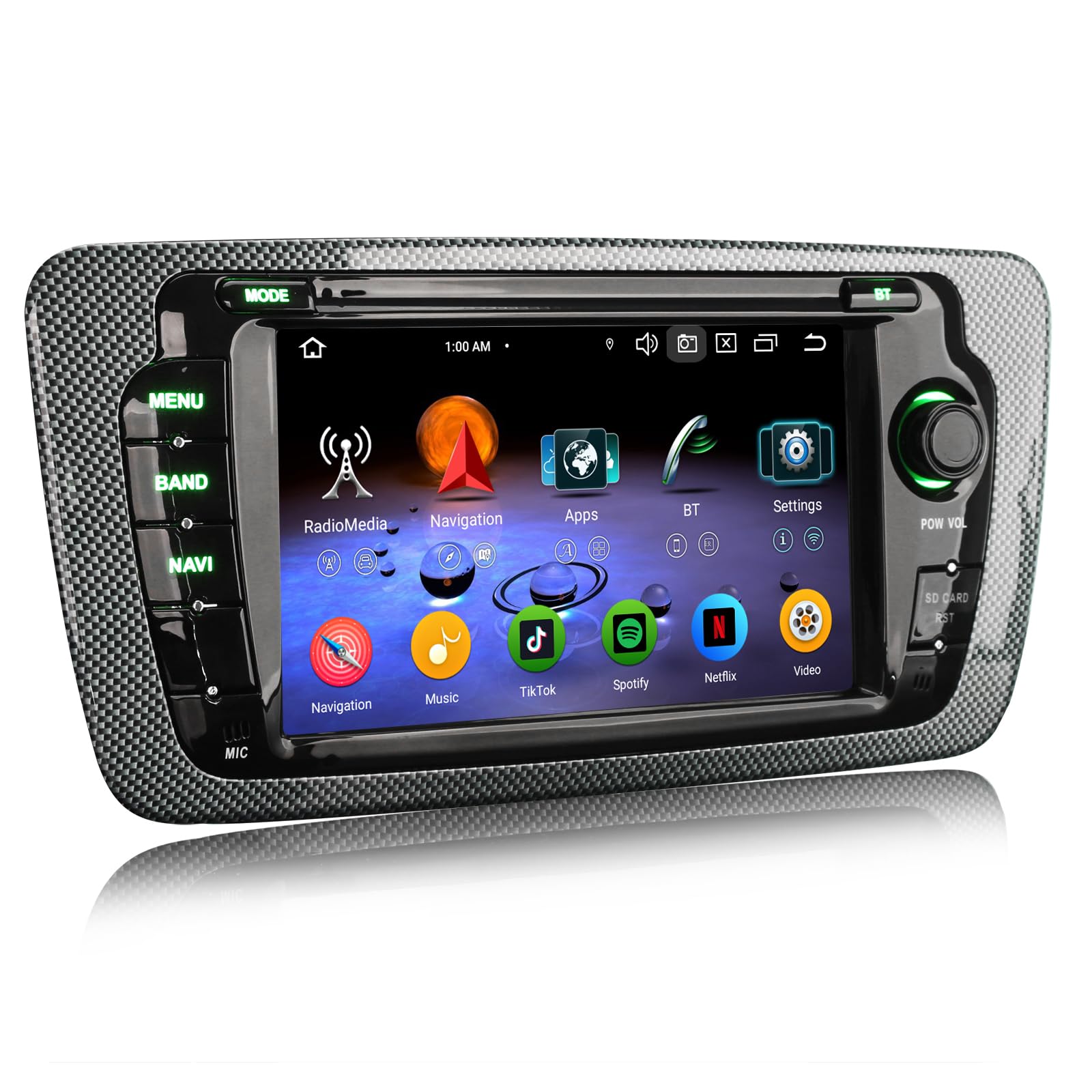 Erisin Android 14 8-Kern 4GB+64GB Autoradio GPS Navi für SEAT Ibiza 2009-2013 7 Zoll IPS Touchscreen Unterstützt Kabelloses CarPlay Android Auto DAB+ WiFi 4G Bluetooth 5.0 Canbus DSP USB OBD2 Radio