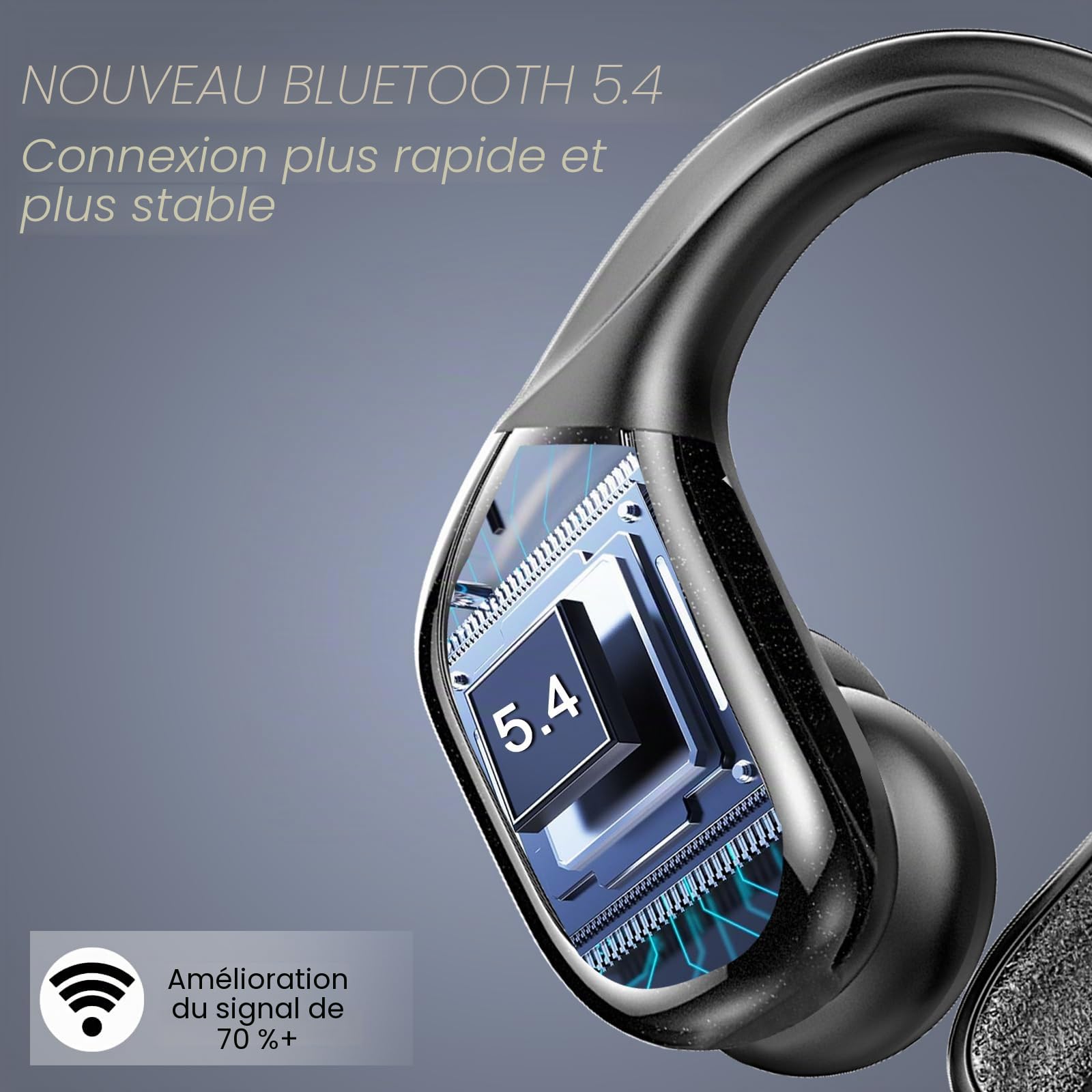 Ecouteurs Bluetooth Sans Fil Sport, 75Hrs Écouteurs Bluetooth 5.4 avec Stéréo HiFi 3D, 4 ENC Réduction de Bruit Mic Oreillette sans Fil USB-C Charge, Étanches IP7 Casque Running LED pour Android/iOS