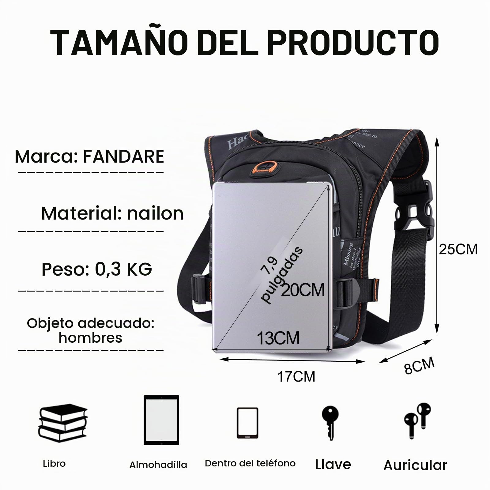 FANDARE Bolsa de Pierna Riñonera Mujer Hombre Bolso Hombro Bolsa de Pecho Bolsa Cruzada Bolso de Cintura Bandolera Bolsos Excursionismo Bolsos Bandolera Escolar Viaje Crossbody BagNegro