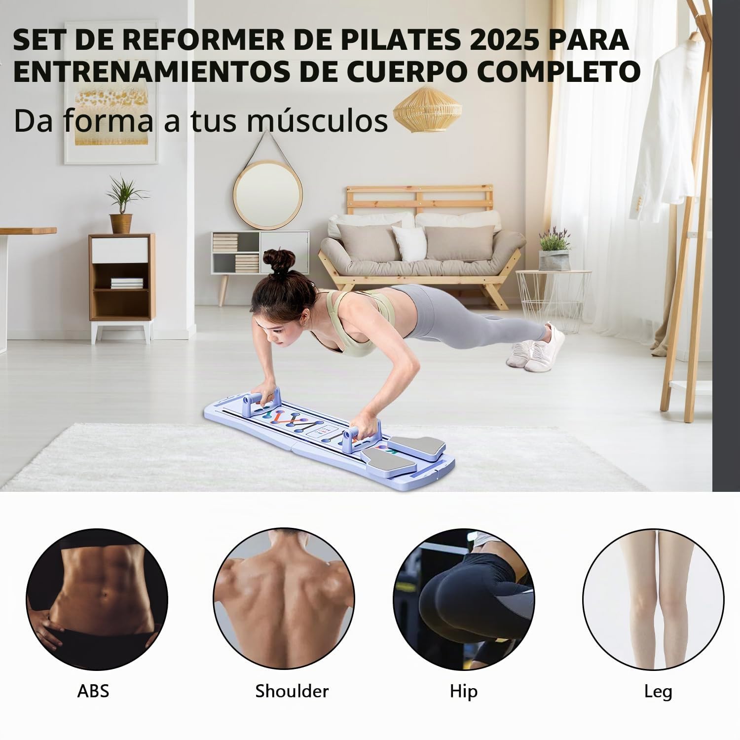 Pilates Board 2025 Upgraded, Multifuncional 8 en 1 Pilates Reformers Set Plegable Pilates Reformers Machine para el hogar, Entrenador abdominal, Rebote Automático, Equipo de entrenamiento en casa