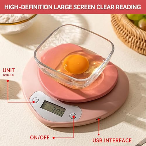 Miniatura 5 de Linda báscula de alimentos, báscula digital en forma de corazón con pantalla LCD recargable para cocinar, hornear, pesar alimentos 0.04 oz11.0 lbs