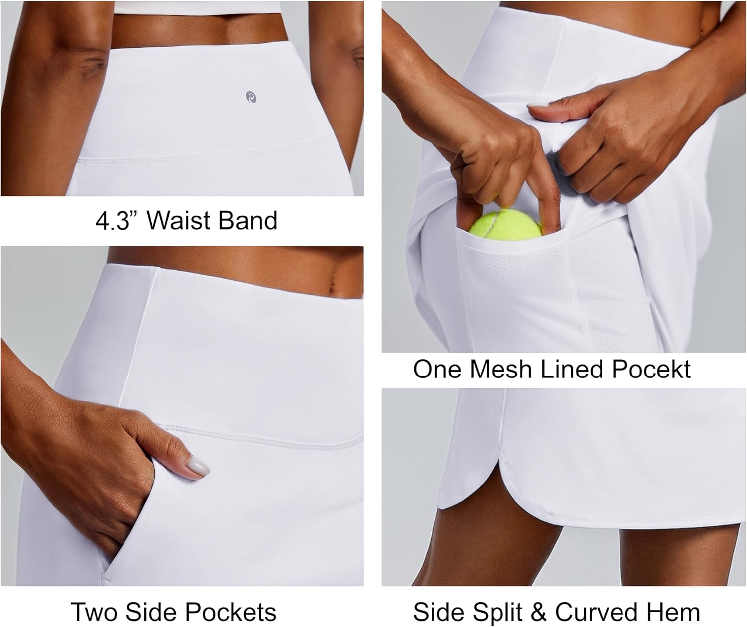 PINSPARK 18" Skorts for Woman Above Knee Length Athletic Golf Skirts 3 Pockets UPF 50+ High Waist Pickleball Tennis Skirt - Image 4