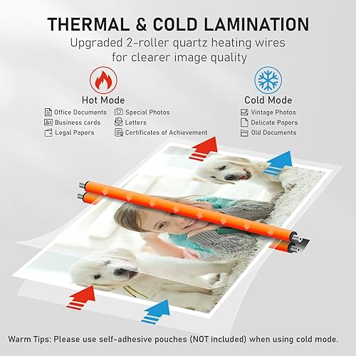 Miniatura 3 de Máquina laminadora A3 de 13 pulgadas, laminadora térmica de escritorio 9 en 1, nunca atasca, 40 bolsas de laminación, recortadora de papel y