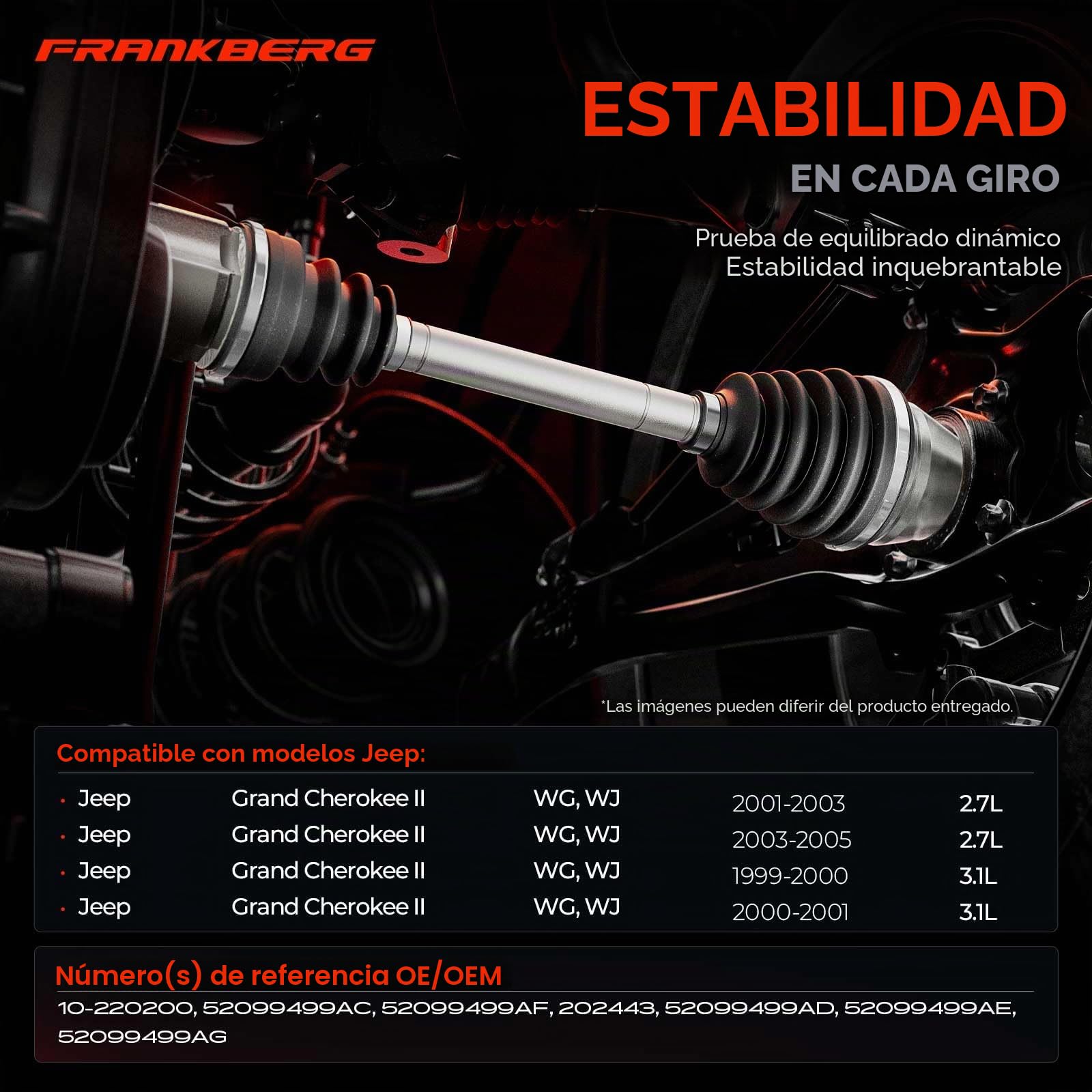 Frankberg Eje de transmisión eje delantero AT 52099499AD | Compatible con: Grand Cherokee II WG WJ