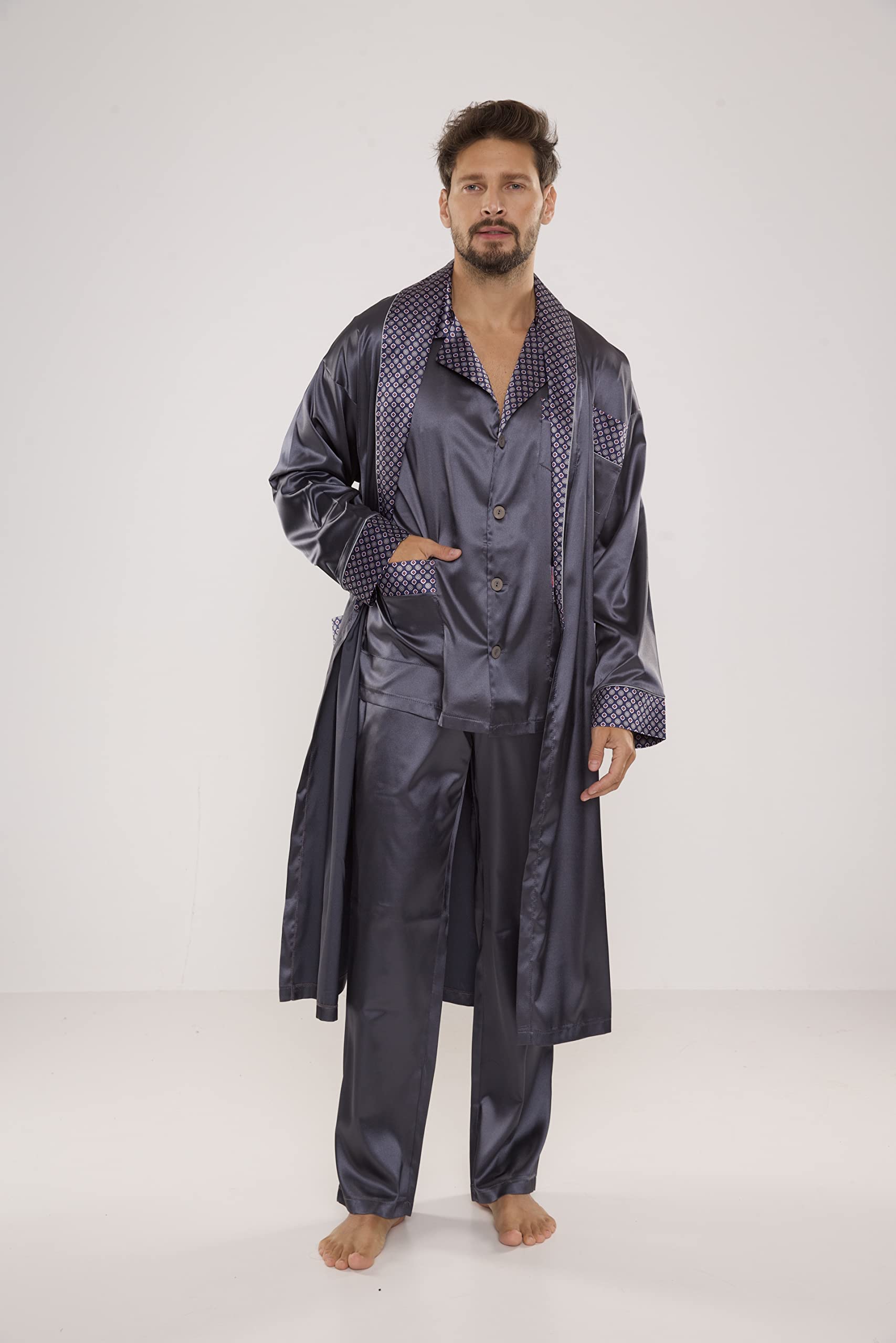 FOREX Lingerie edler und hochwertiger Satin-Pyjama Herren-Schlafanzug Hausanzug