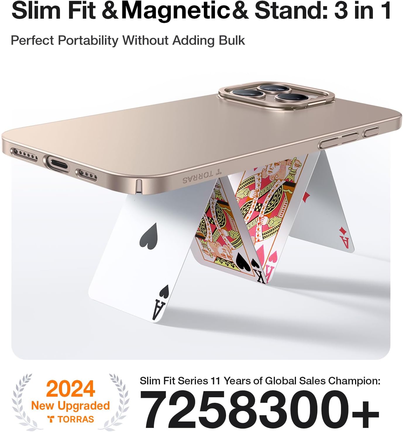TORRAS Magnetic Slim Fit Case for iPhone 16 Pro with Stand, Compatible with MagSafe, Built-in Stash Stand, Ultra Thin, Anti-Scratch Matte Hard Phone Case 6.3 inch, Desert Titanium Gold